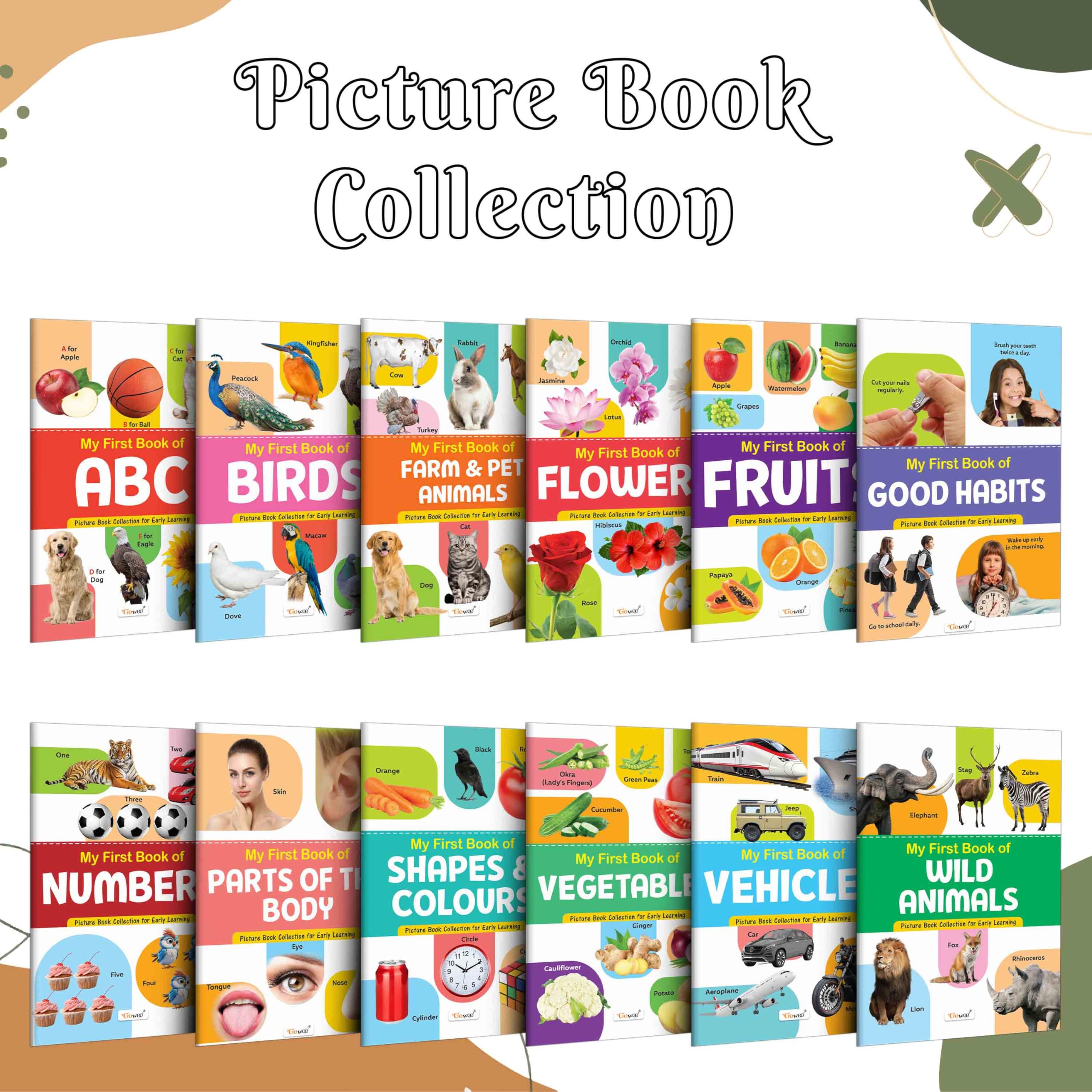 My First Picture Book Collection For Early Learning : With 12 Topics : (Waterproof, Dust-Resistant, Big Fonts, Laminated, Realistic Pictures) Kids Book