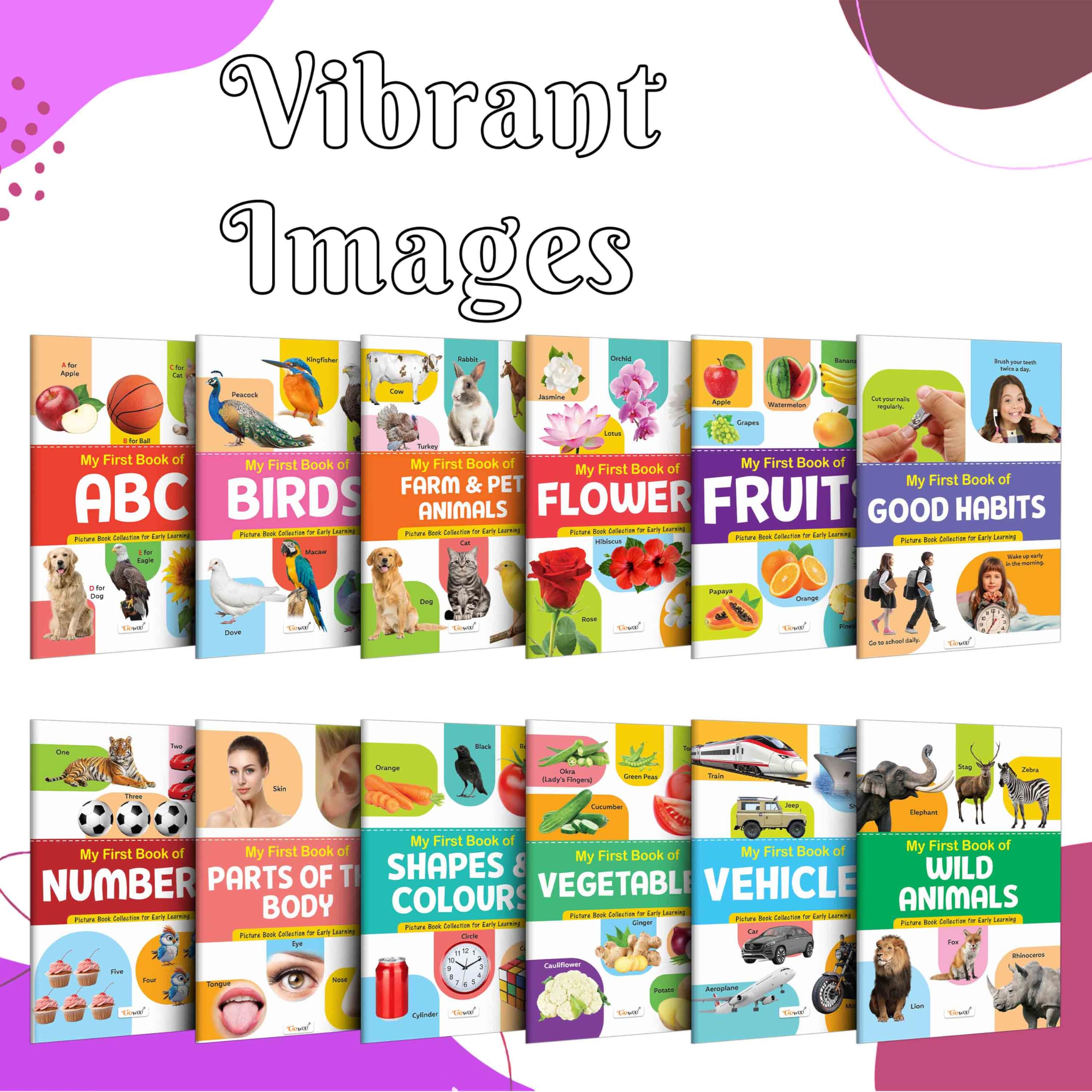 My First Picture Book Collection For Early Learning : With 12 Topics : Abc, Numbers, Fruits, Birds, Flowers, Farm & Pet Animals, Wild Animals, Parts Of The Body, Vegetables And Many More