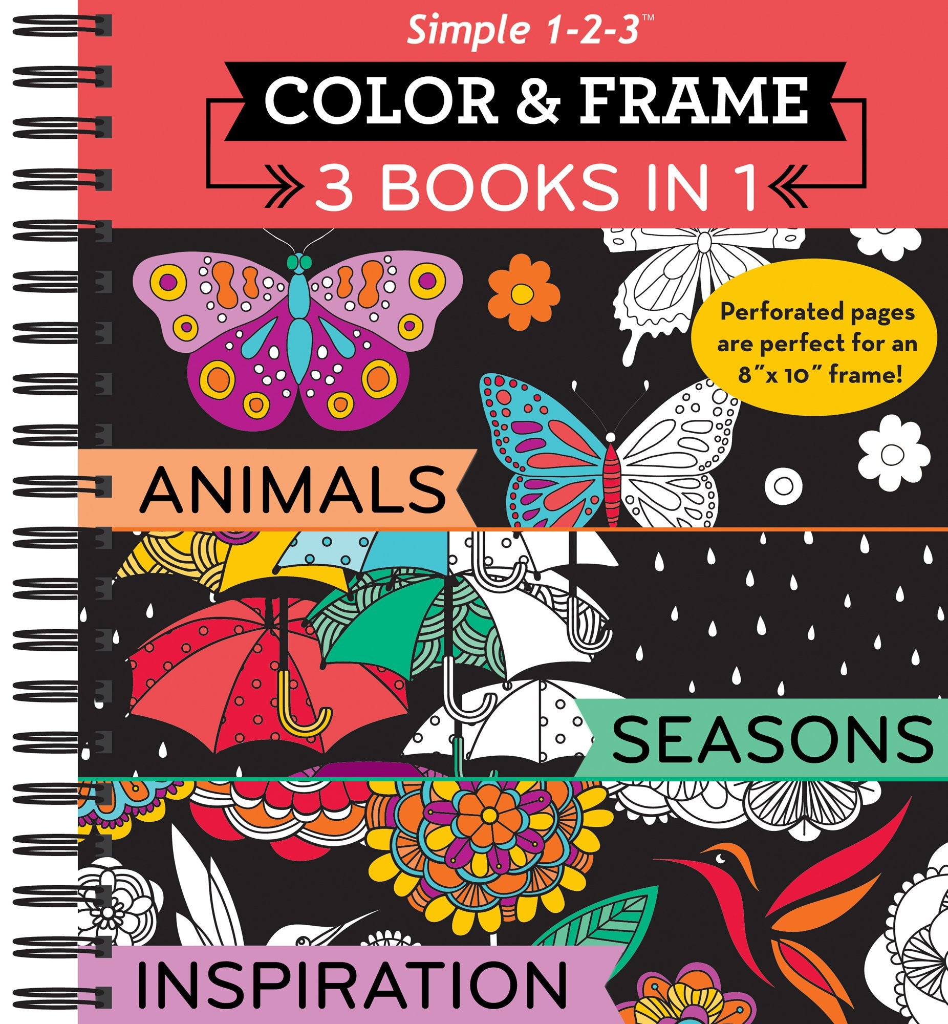 Color & Frame  3 Books In 1  Animals, Seasons, Inspiration (Adult Coloring Book)