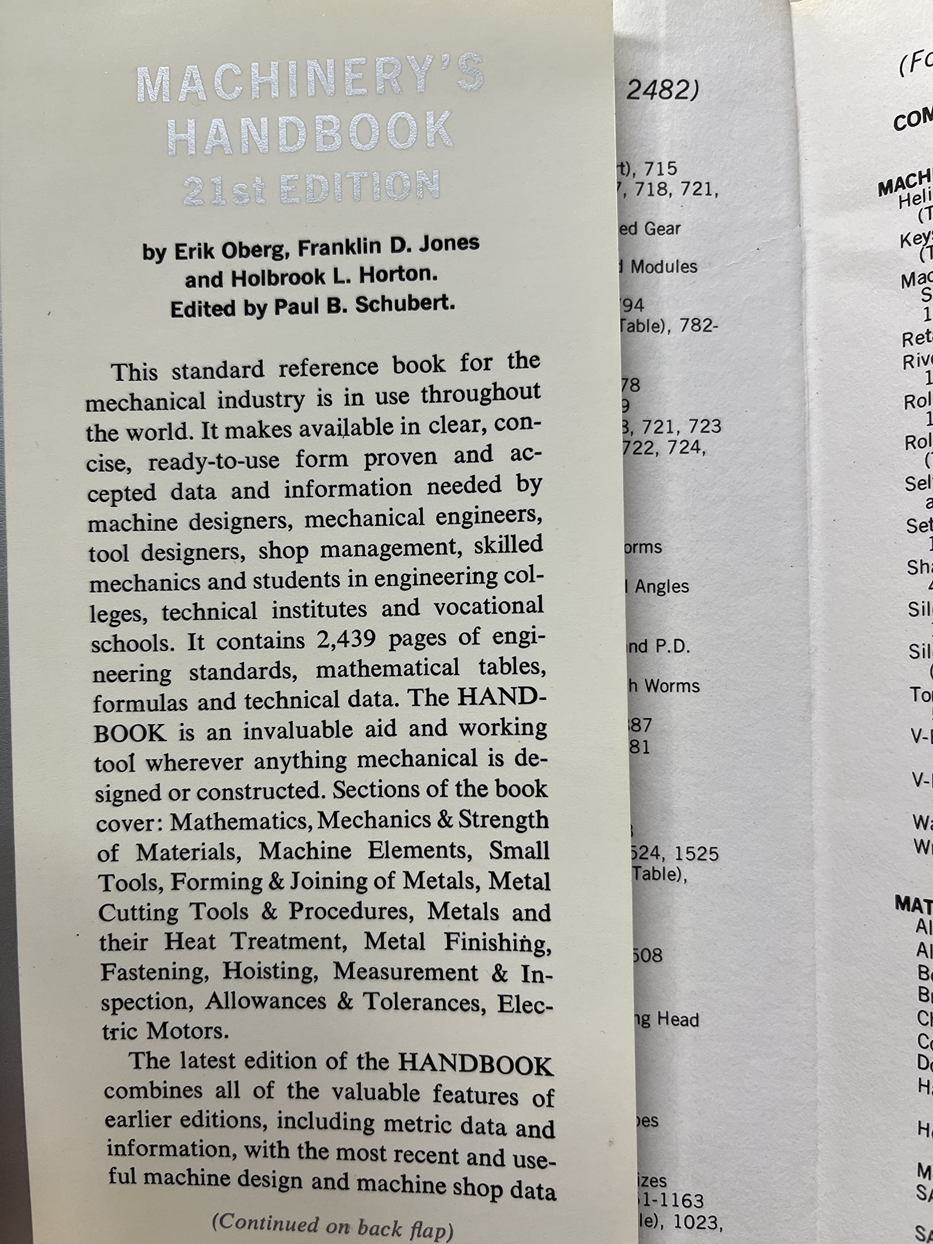 Machinery's Handbook, 21st Edition,New