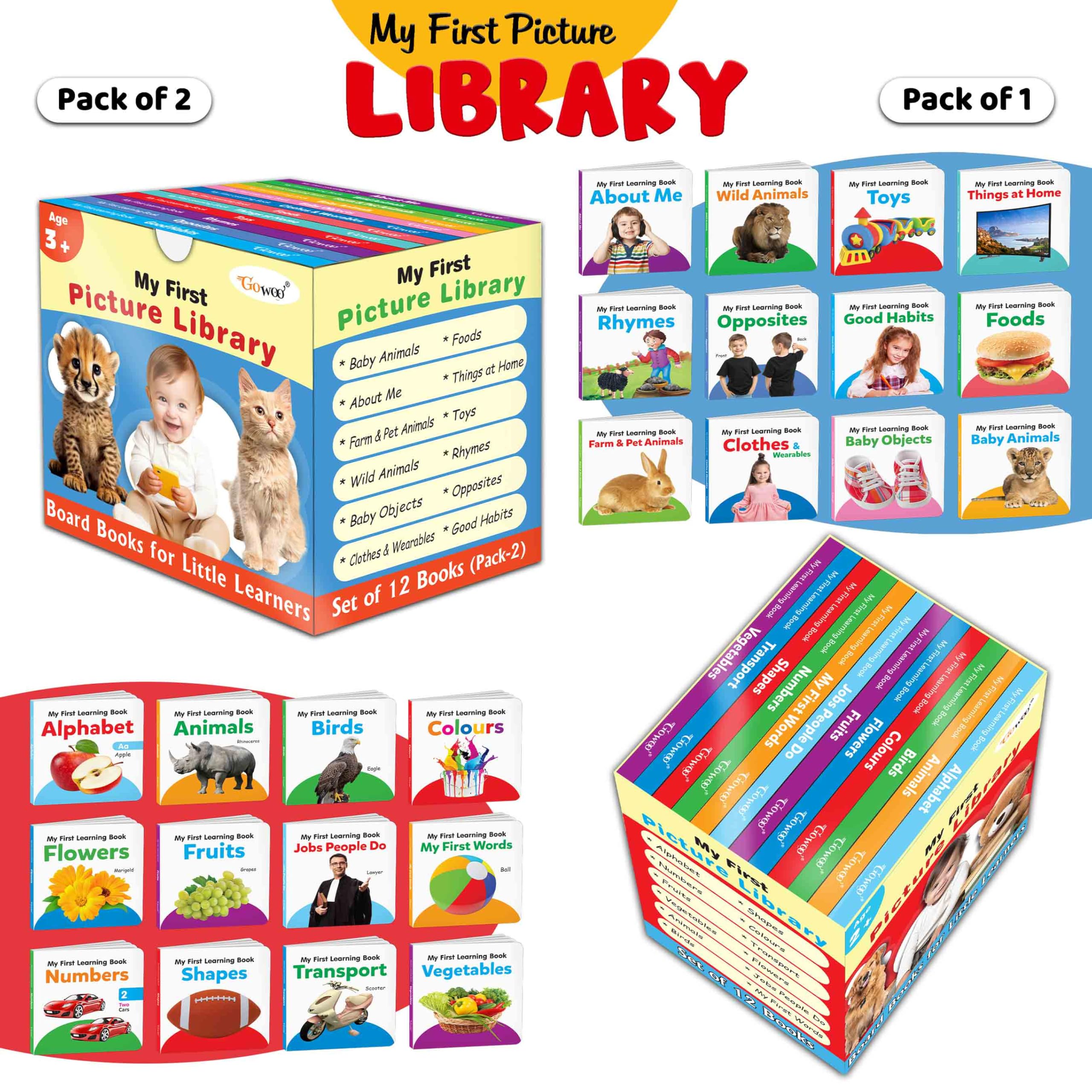 My First Picture Library Box (Red And Blue Edition) : Educational Picture Books For Toddlers, Non-Tearable, Dust Free, Water Resistant Learning Board Book For Kids, Collection Of 24 Board Books