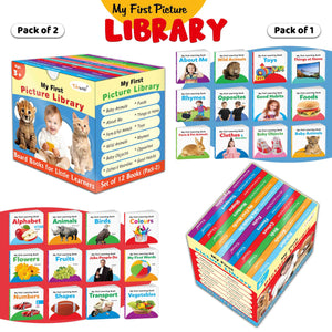 My First Picture Library Box (Red And Blue Edition) : Educational Picture Books For Toddlers, Non-Tearable, Dust Free, Water Resistant Learning Board Book For Kids, Collection Of 24 Board Books