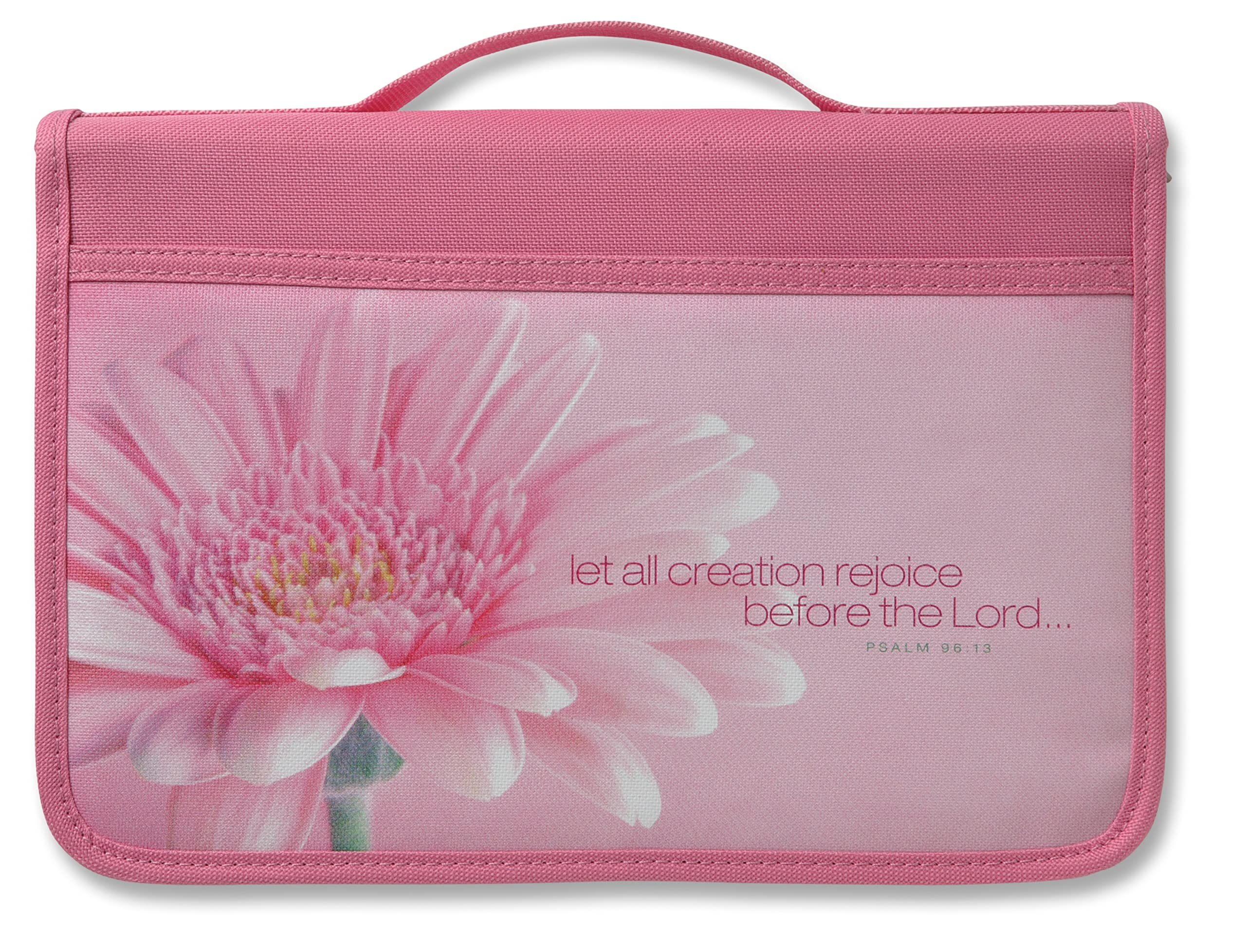 Psalm 96:13 Flower Bible Cover for Women, Zippered, with Handle, Canvas, Pink, Large,New