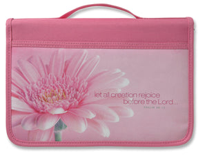 Psalm 96:13 Flower Bible Cover for Women, Zippered, with Handle, Canvas, Pink, Large,New