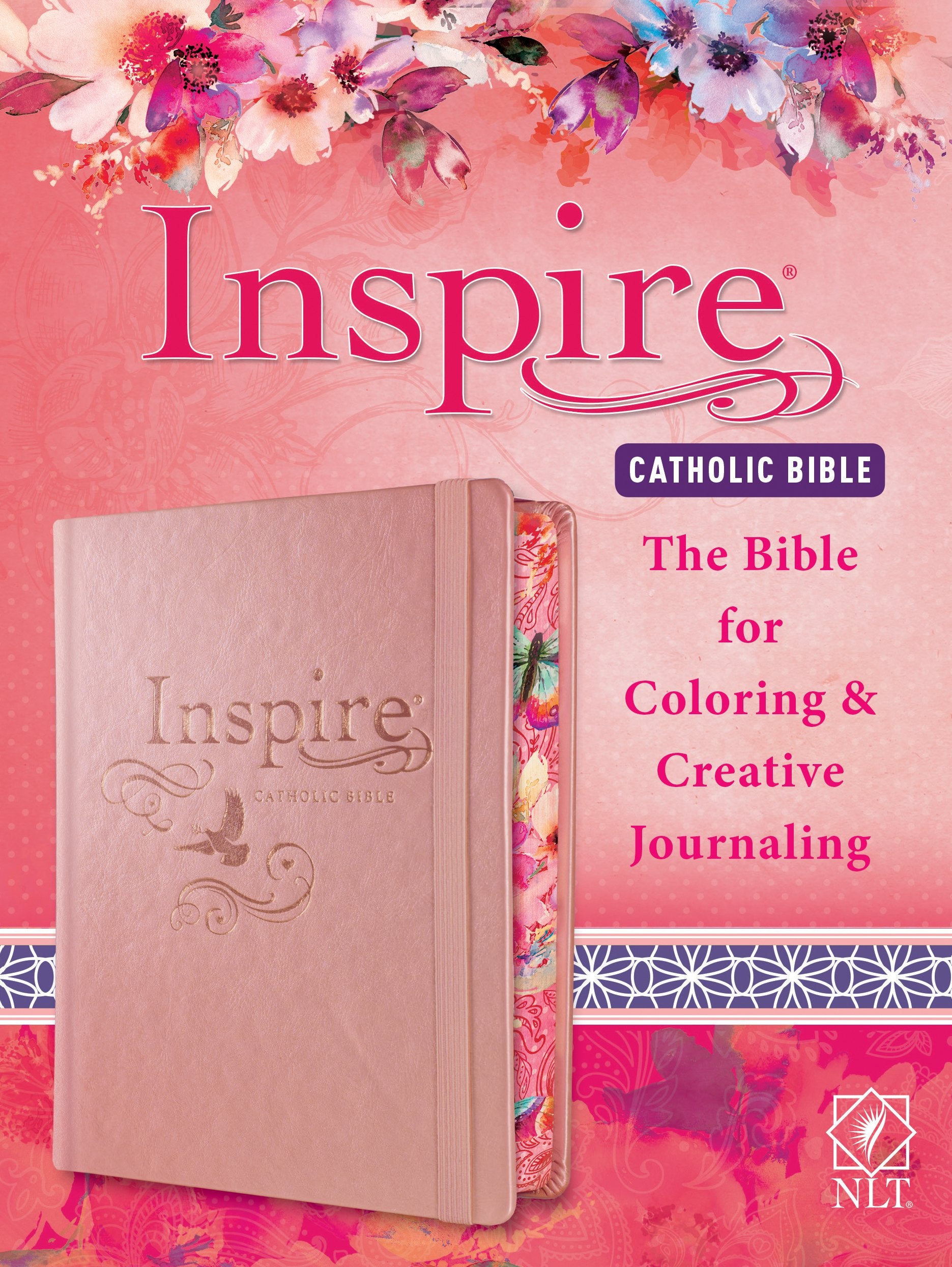 Tyndale NLT Inspire Catholic Bible (Hardcover, Rose Gold): Catholic Coloring BibleOver 450 Illustrations to Color and Creative ,New
