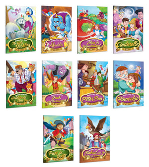 Golden Fairy Tales Collection : Timeless Adventures Of Aladdin, Alice, Pinocchio, Peter Pan, And More - Classic Fairy Tales, Children Learning Story Book, Toddlers Bedtime Books | Pack Of 10 Books