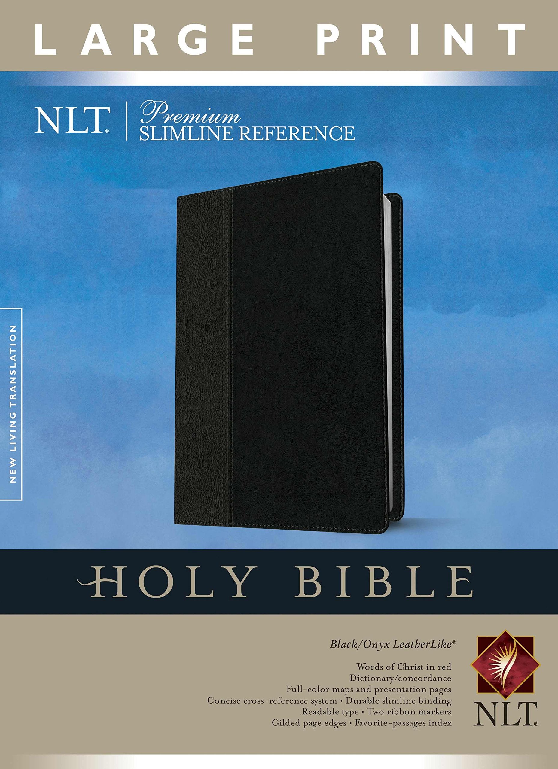 Premium Slimline Reference Bible NLT, Large Print, TuTone (Red Letter, LeatherLike, Black/Onyx),Used