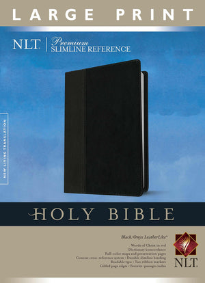 Premium Slimline Reference Bible NLT, Large Print, TuTone (Red Letter, LeatherLike, Black/Onyx),Used