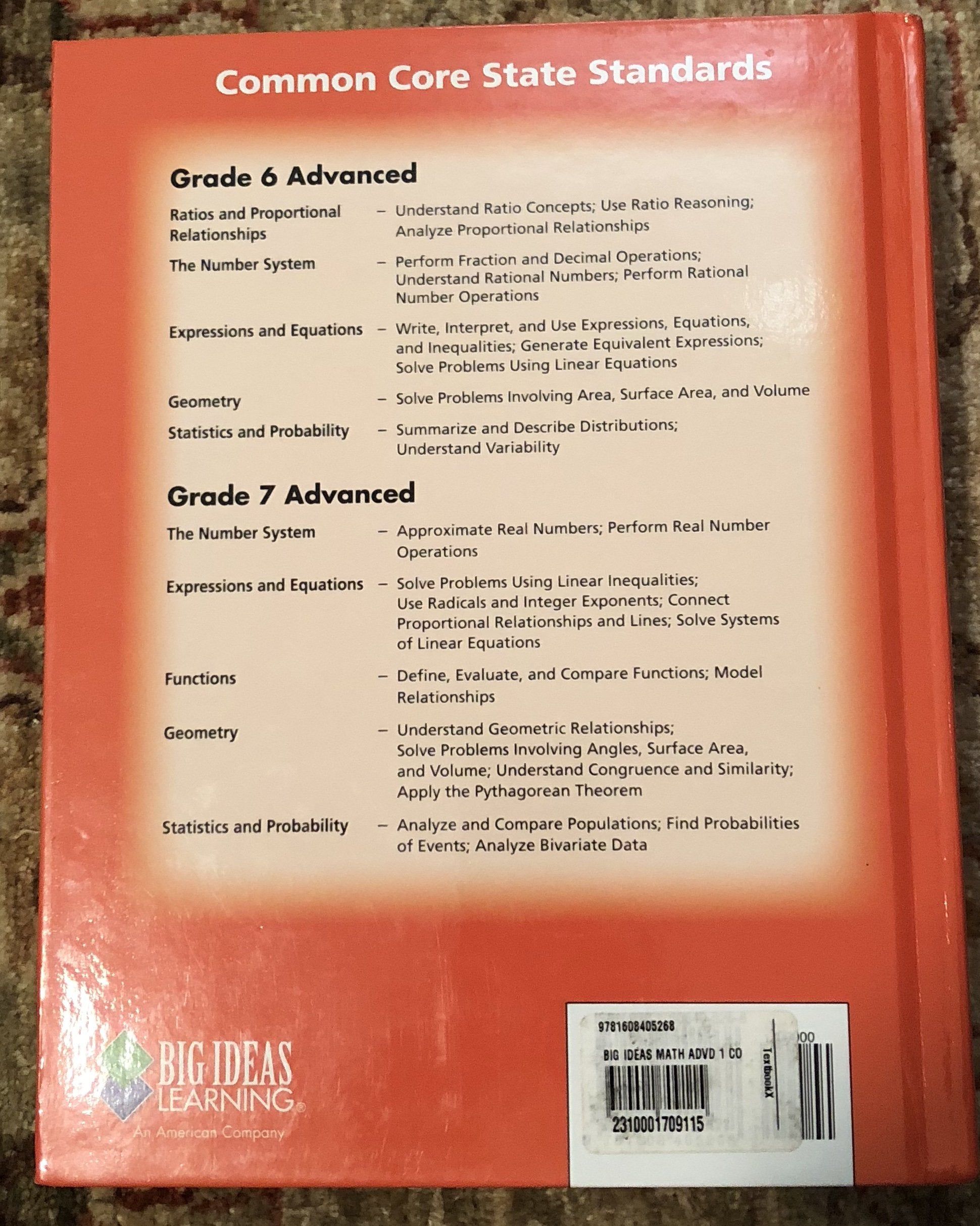 BIG IDEAS MATH Advanced 1: Common Core Student Edition 2014,Used
