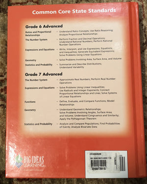 BIG IDEAS MATH Advanced 1: Common Core Student Edition 2014,Used