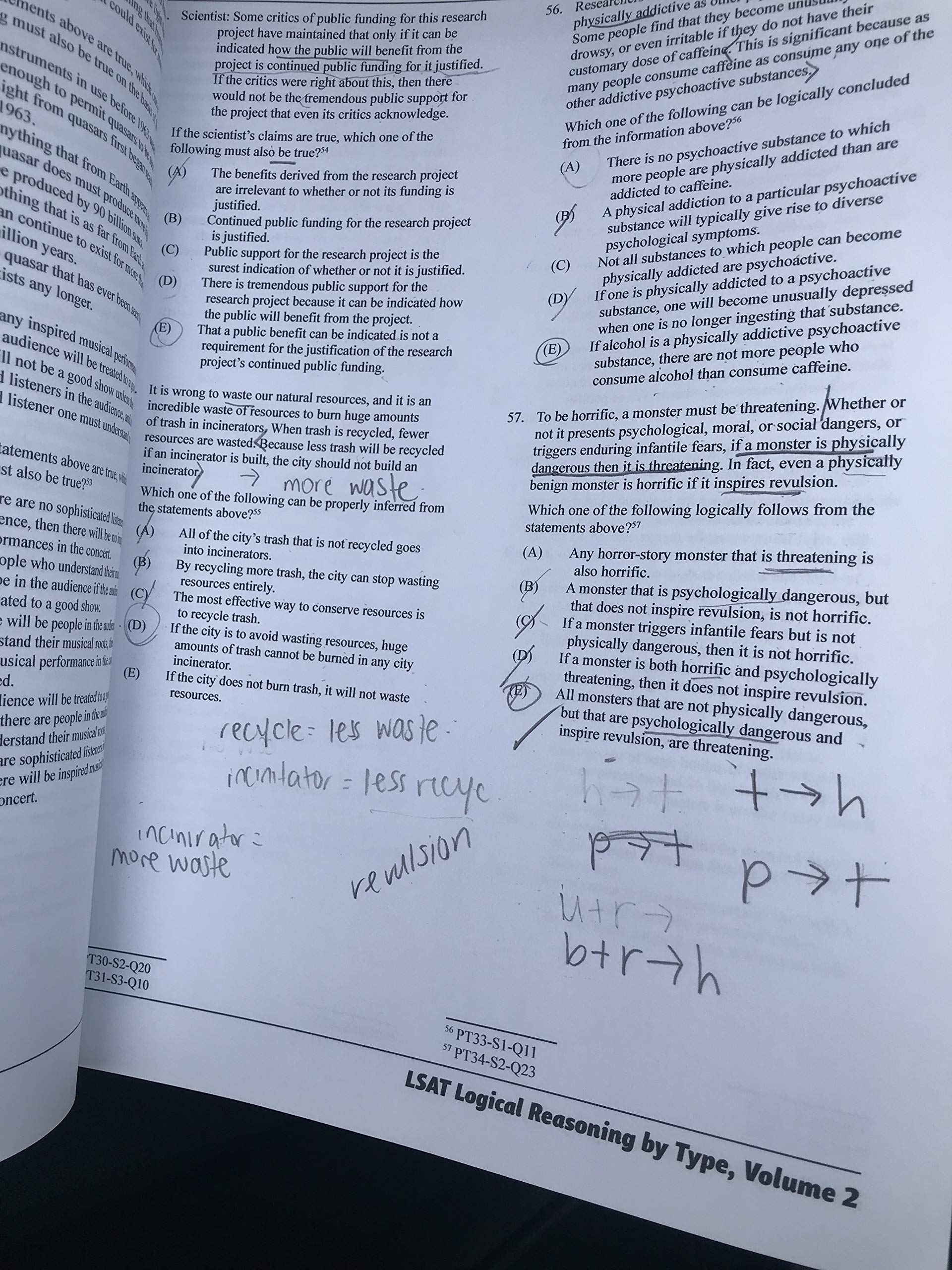 LSAT Logical Reasoning by Type, Volume 2: All 1,012 Logical Reasoning Questions from PrepTests 2140, Grouped by Type and Arrang,Used