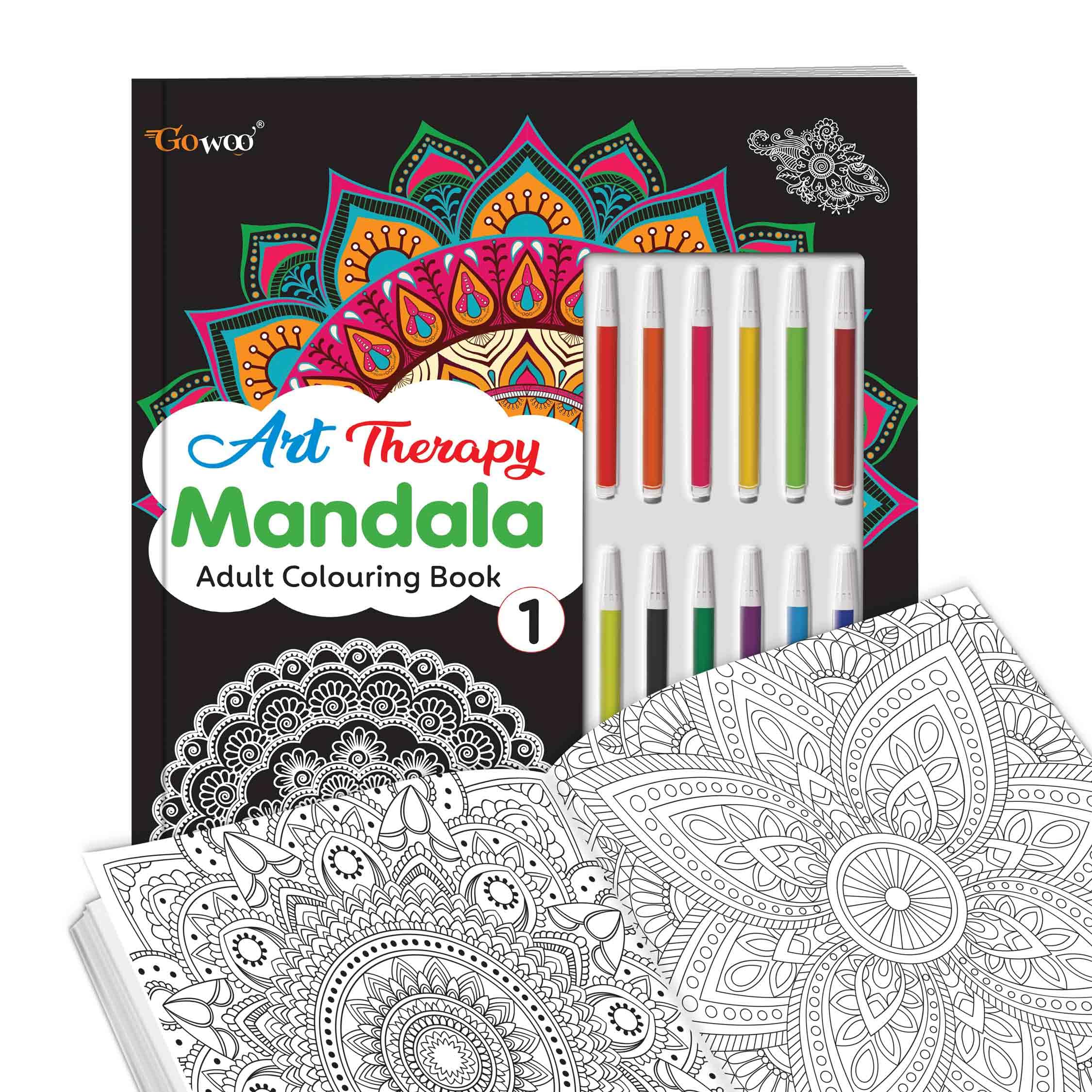 Mandala Art Kit For Adults & Kids :- Art Therapy Mandala Adult Colouring Book 1 : Refreshing Mandala - Colouring Book, Coloring Adventure Book With 12 Sketch Pens, Tear-Out Sheets Included!