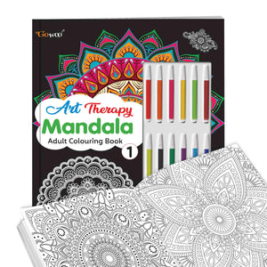 Mandala Art Kit For Adults & Kids :- Art Therapy Mandala Adult Colouring Book 1 : Refreshing Mandala - Colouring Book, Coloring Adventure Book With 12 Sketch Pens, Tear-Out Sheets Included!