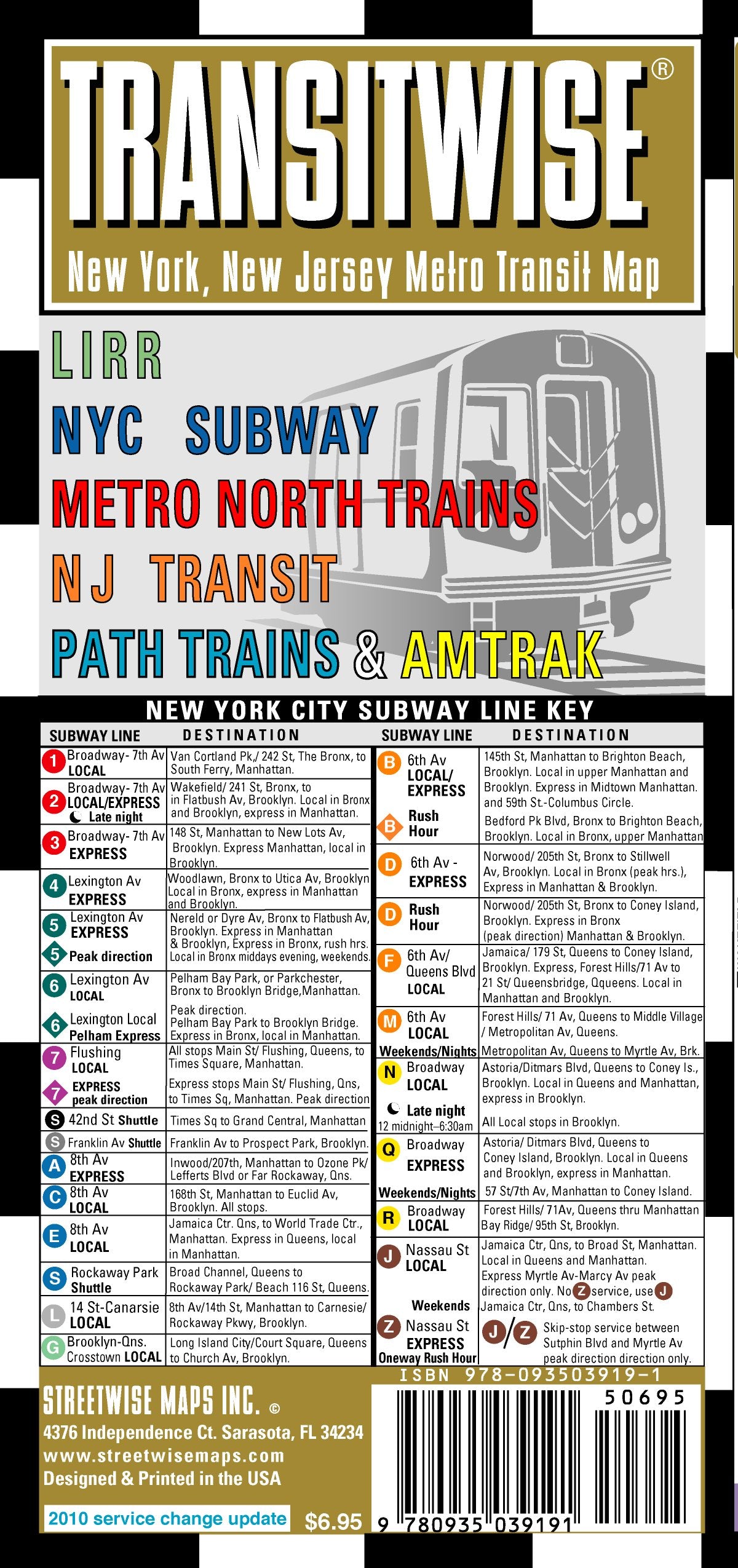Streetwise Transitwise Map  Laminated New York Metropolitan Commuter Rail Map  Folding pocket size travel map with LIRR, NYC s,Used
