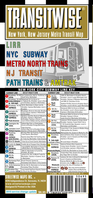 Streetwise Transitwise Map  Laminated New York Metropolitan Commuter Rail Map  Folding pocket size travel map with LIRR, NYC s,Used