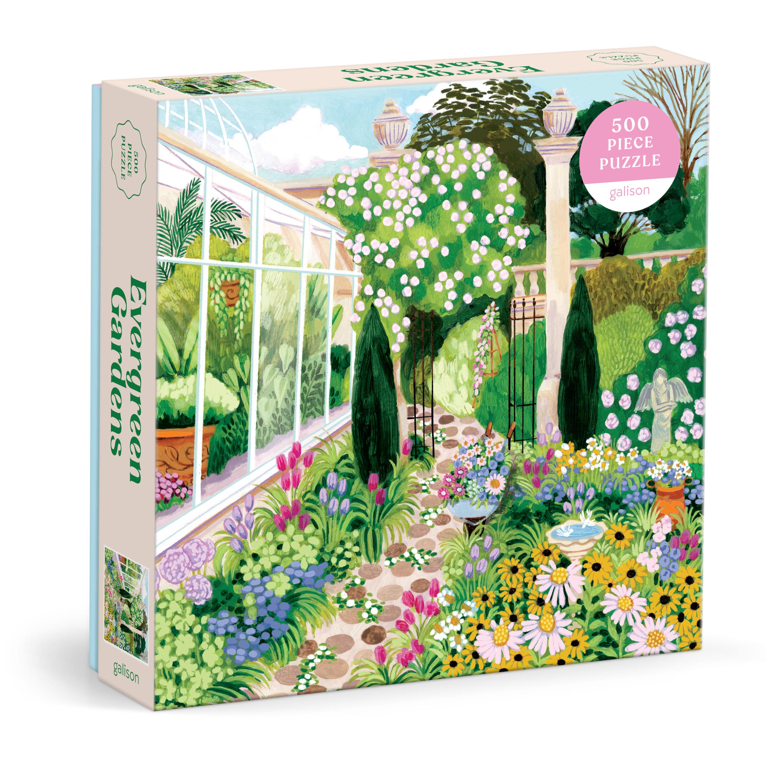 Galison Evergreen Gardens  500 Piece Jigsaw Puzzle Featuring Beautiful Artwork Of A Conservatory Pathway Garden