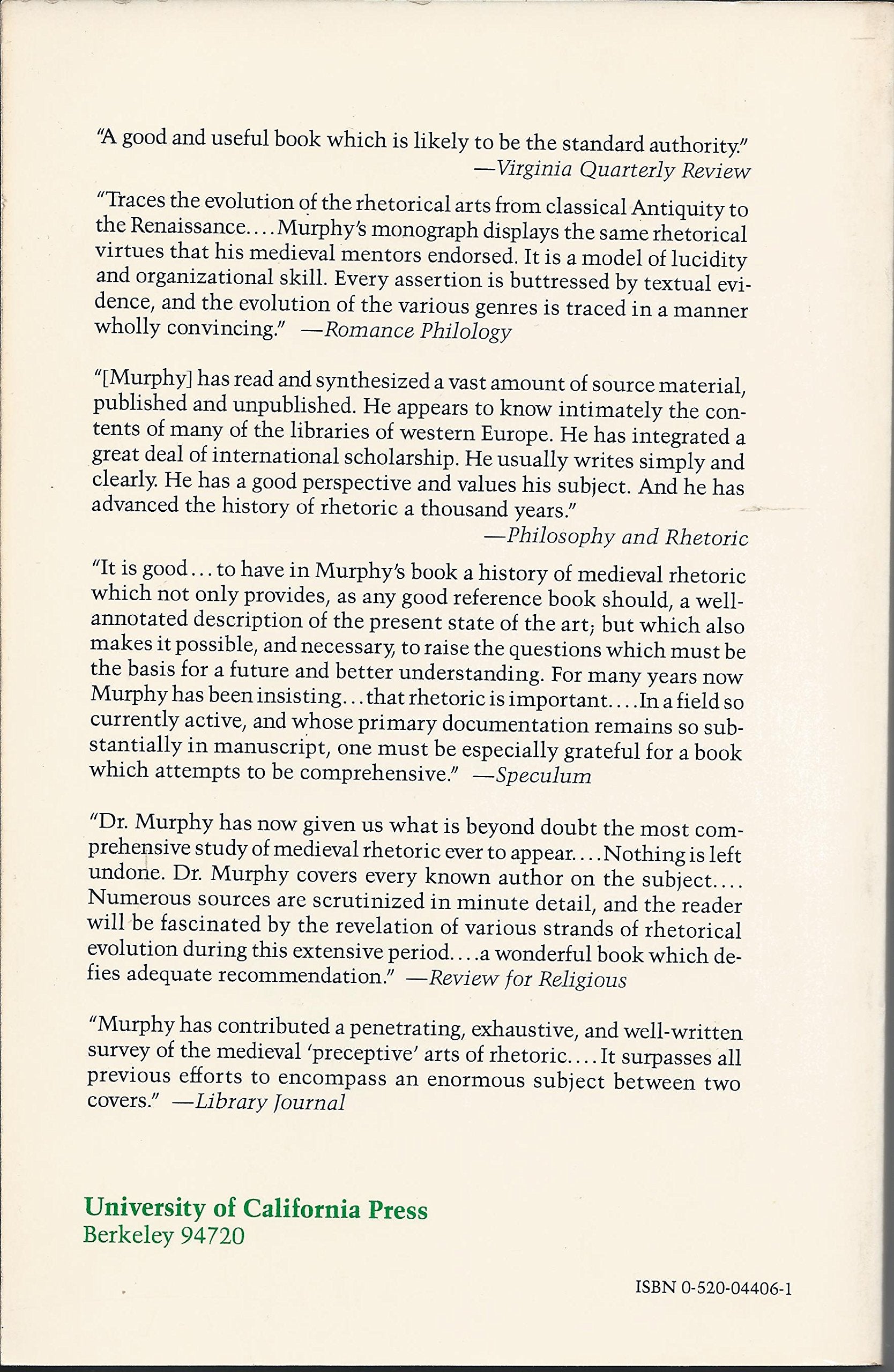 Rhetoric in the Middle Ages: A History of Rhetorical Theory from St. Augustine to the Renaissance,Used