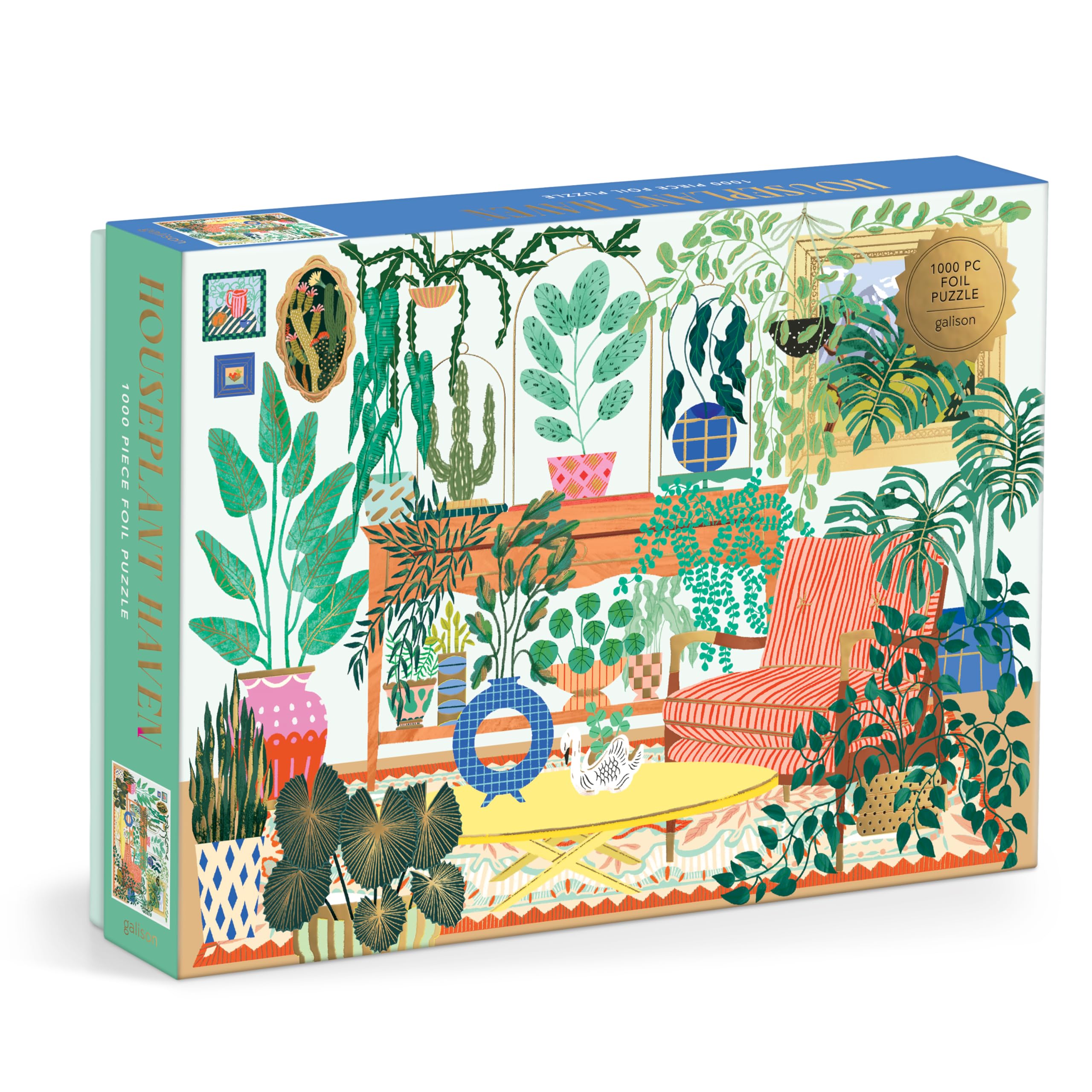 Galison Houseplant Haven  1000 Piece Foil Jigsaw Puzzle Featuring Beautiful Artwork Of Houseplants In A Living Room Scene