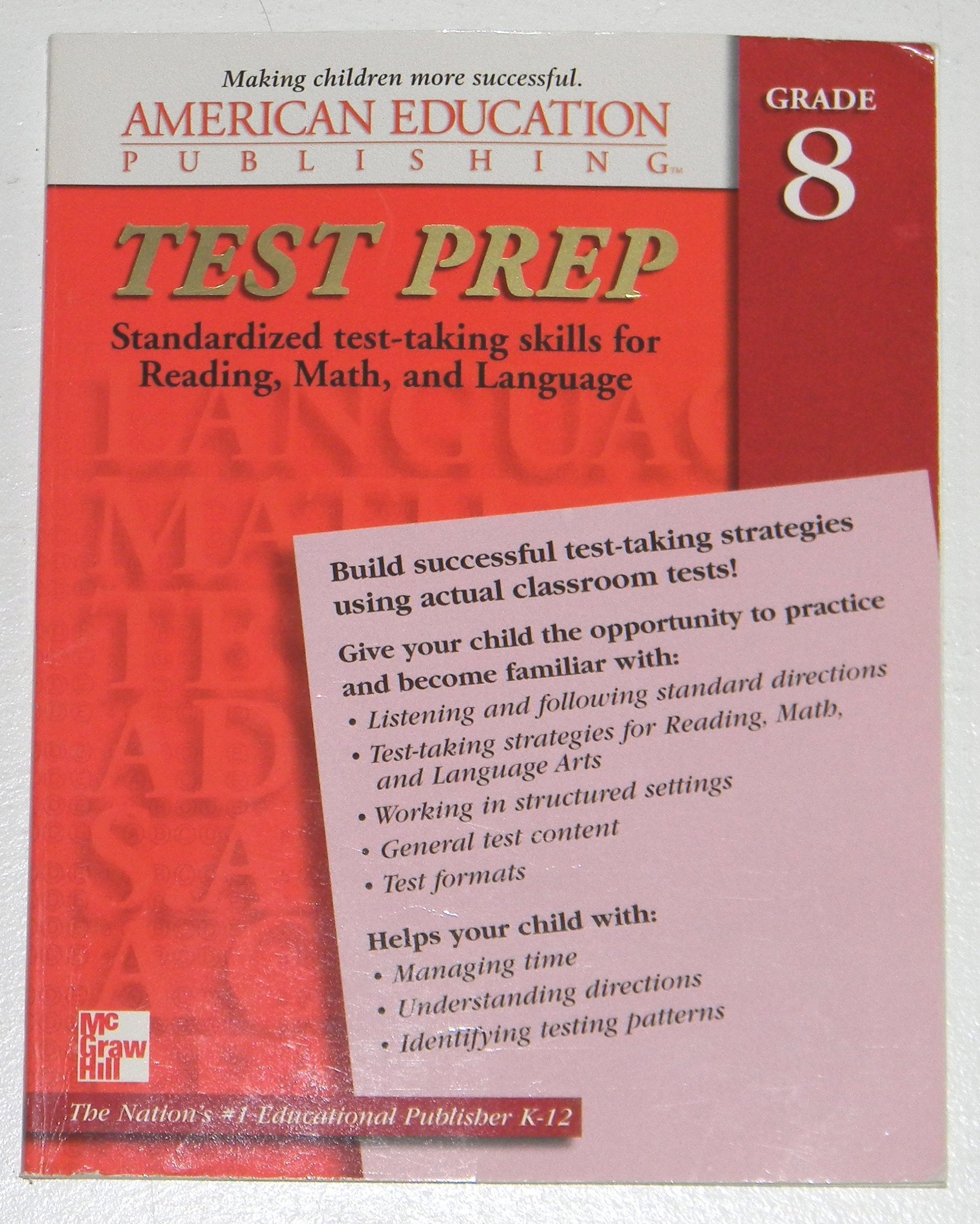 Test Prep Grade 8 Test Preparation for: Reading, Language, Math,Used