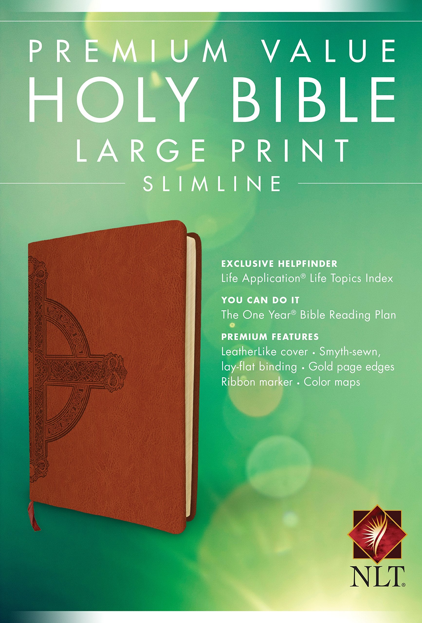 Premium Value Slimline Bible Large Print Nlt, Cross (Leatherlike, Sienna)