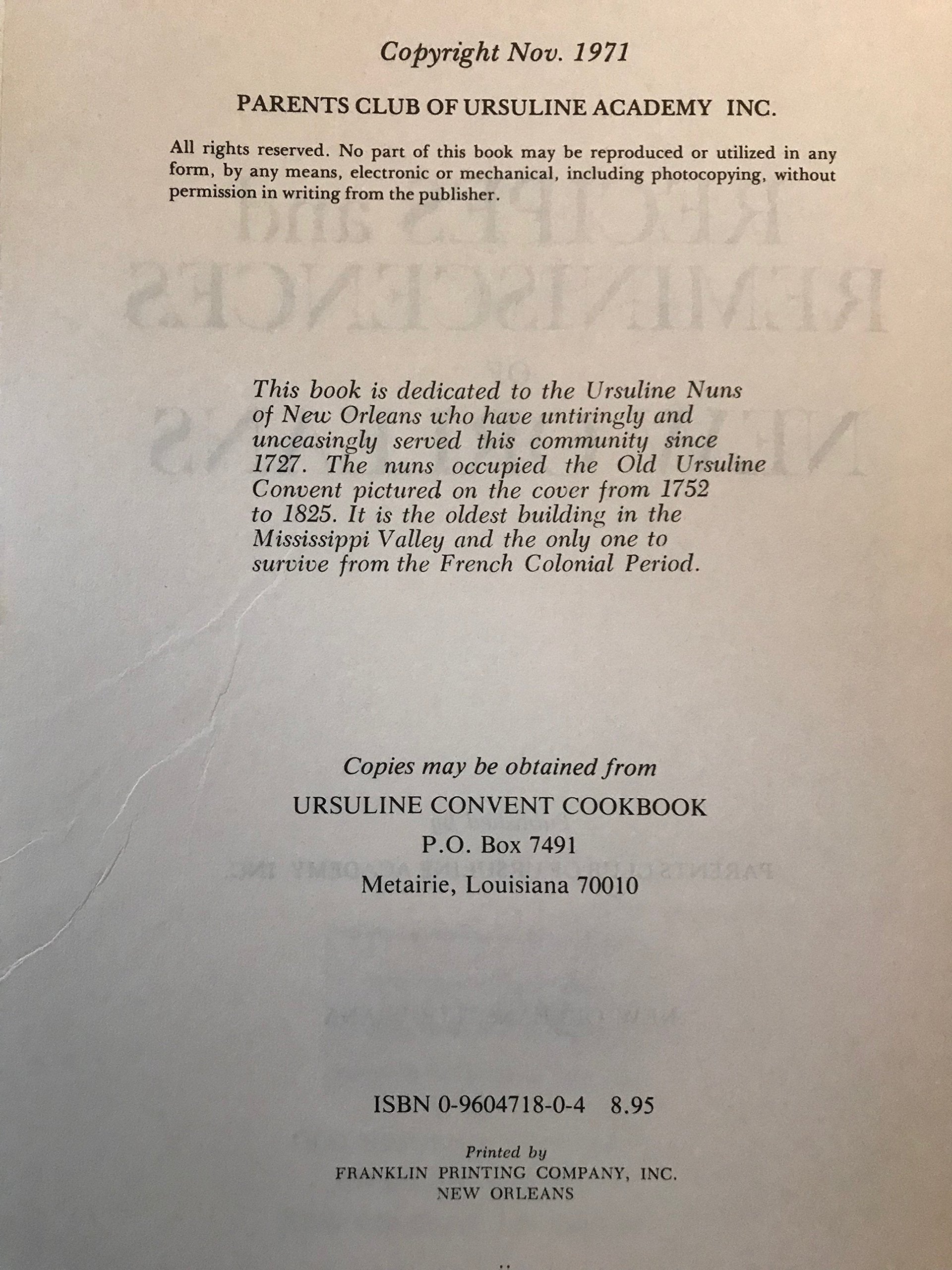 Recipes And Reminiscences Of New Orleans,Used