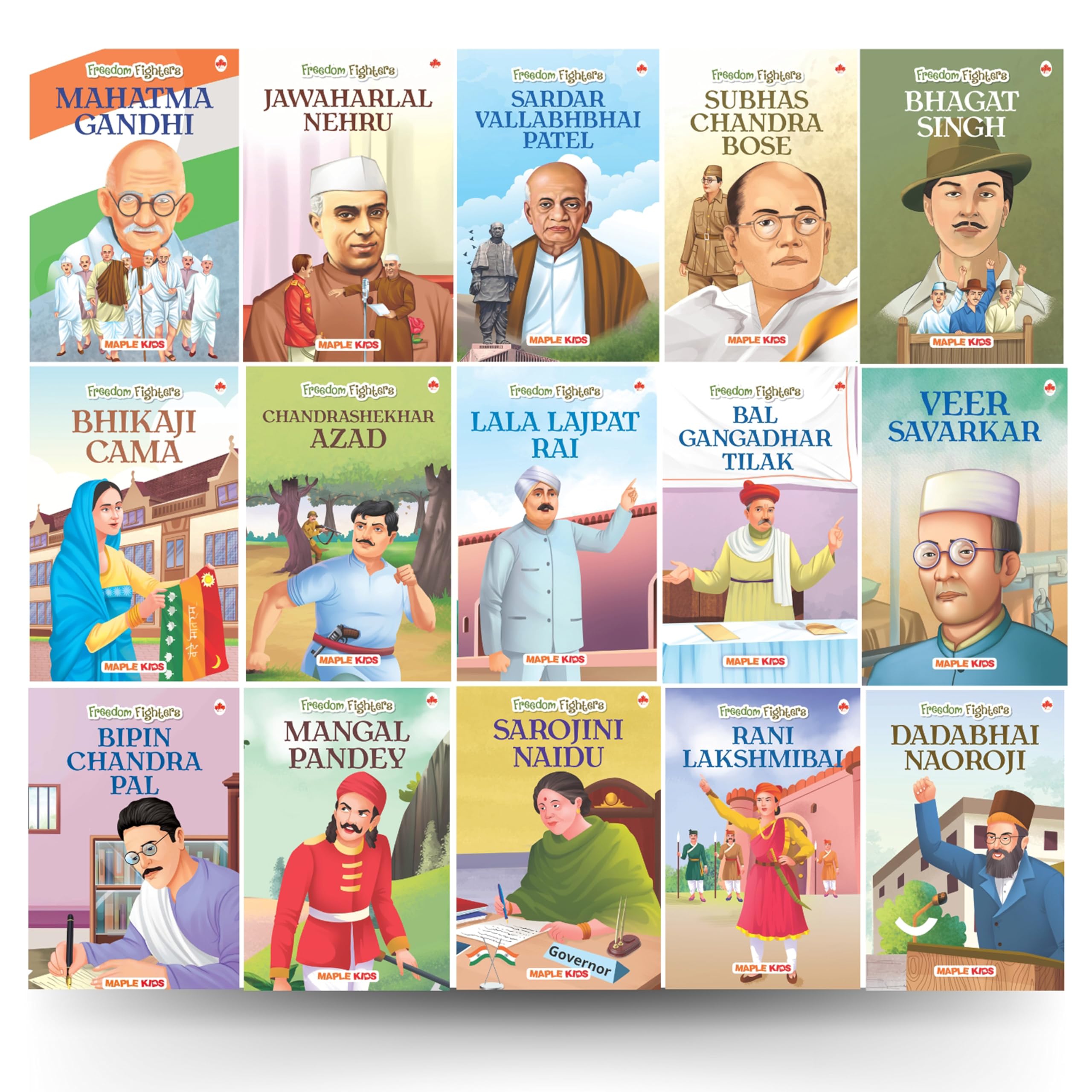 Story Books For Kids (Set Of 15 Books) (Illustrated) - Freedom Fighters - Biographies For Children - Gandhi, Nehru, Sarojini Naidu, Tilak, Mangal Pandey Etc., - Age 6+
