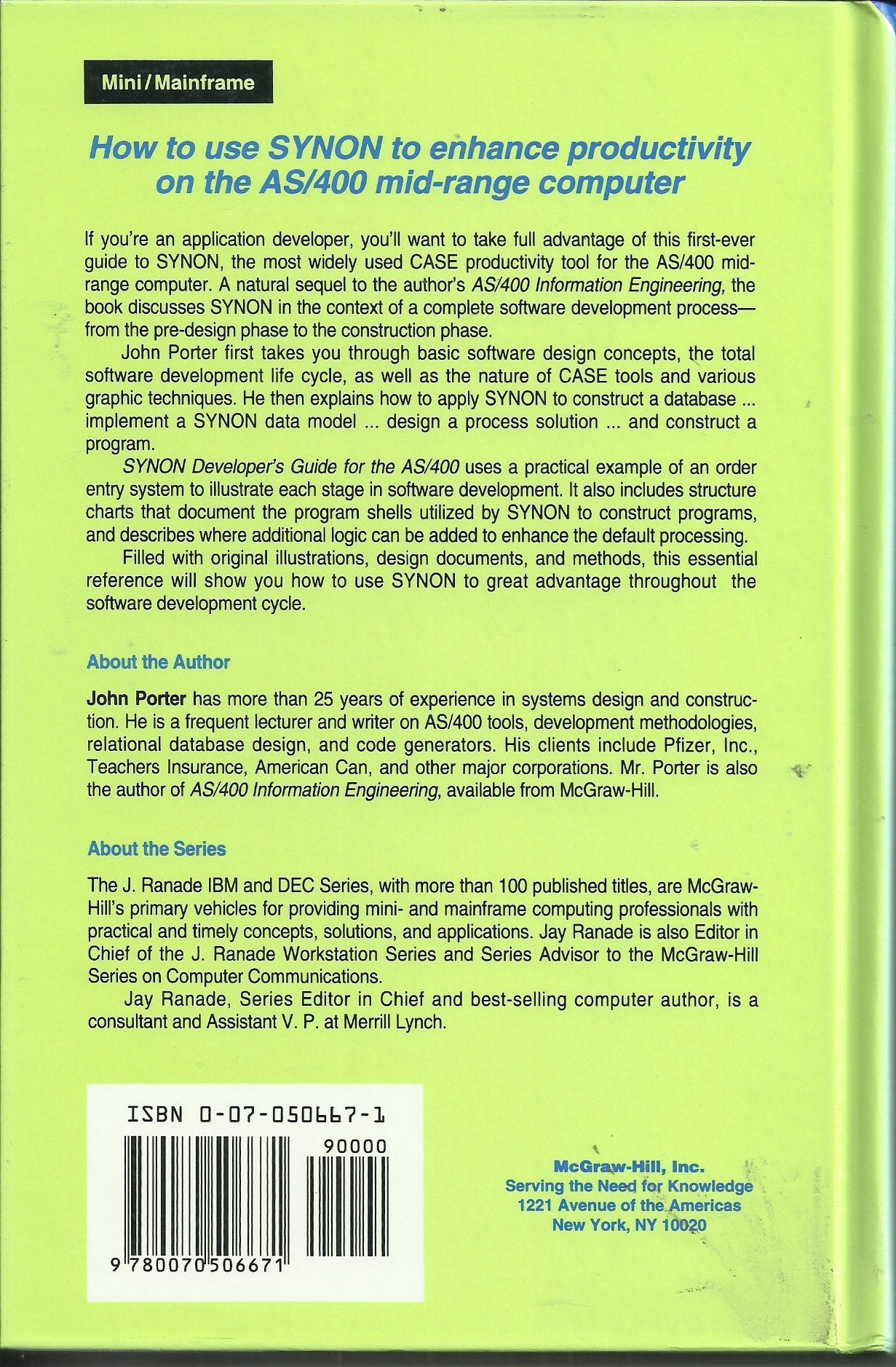 Synon Developer's Guide for the As/400 (J RANADE IBM SERIES),Used