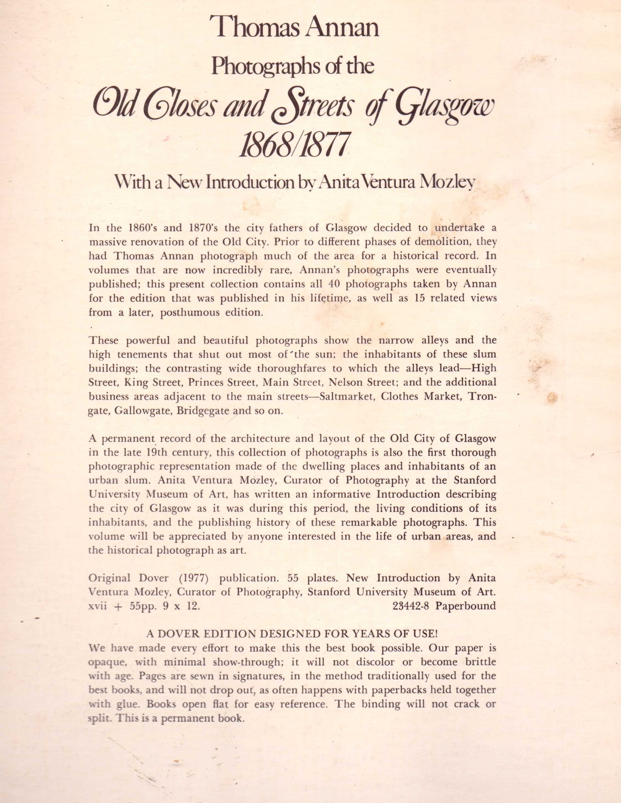 Photographs of the Old Closes and Streets of Glasgow, 18681877,Used