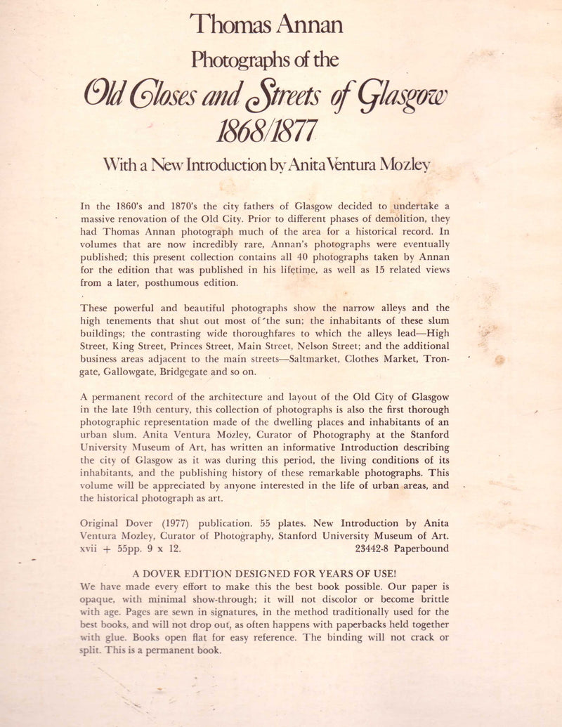 Photographs of the Old Closes and Streets of Glasgow, 18681877,Used