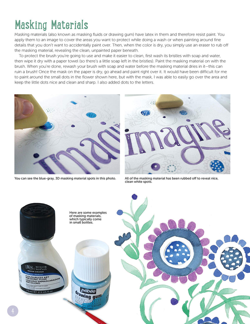 Just Add Watercolor Happy Thoughts: Easy Techniques and Beautiful Patterns for True Beginners (Design Originals) 8 StepbyStep ,Used