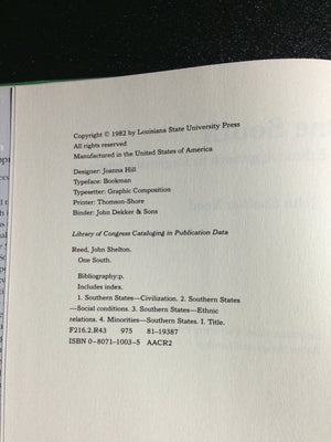 One South: An Ethnic Approach to Regional Culture,Used