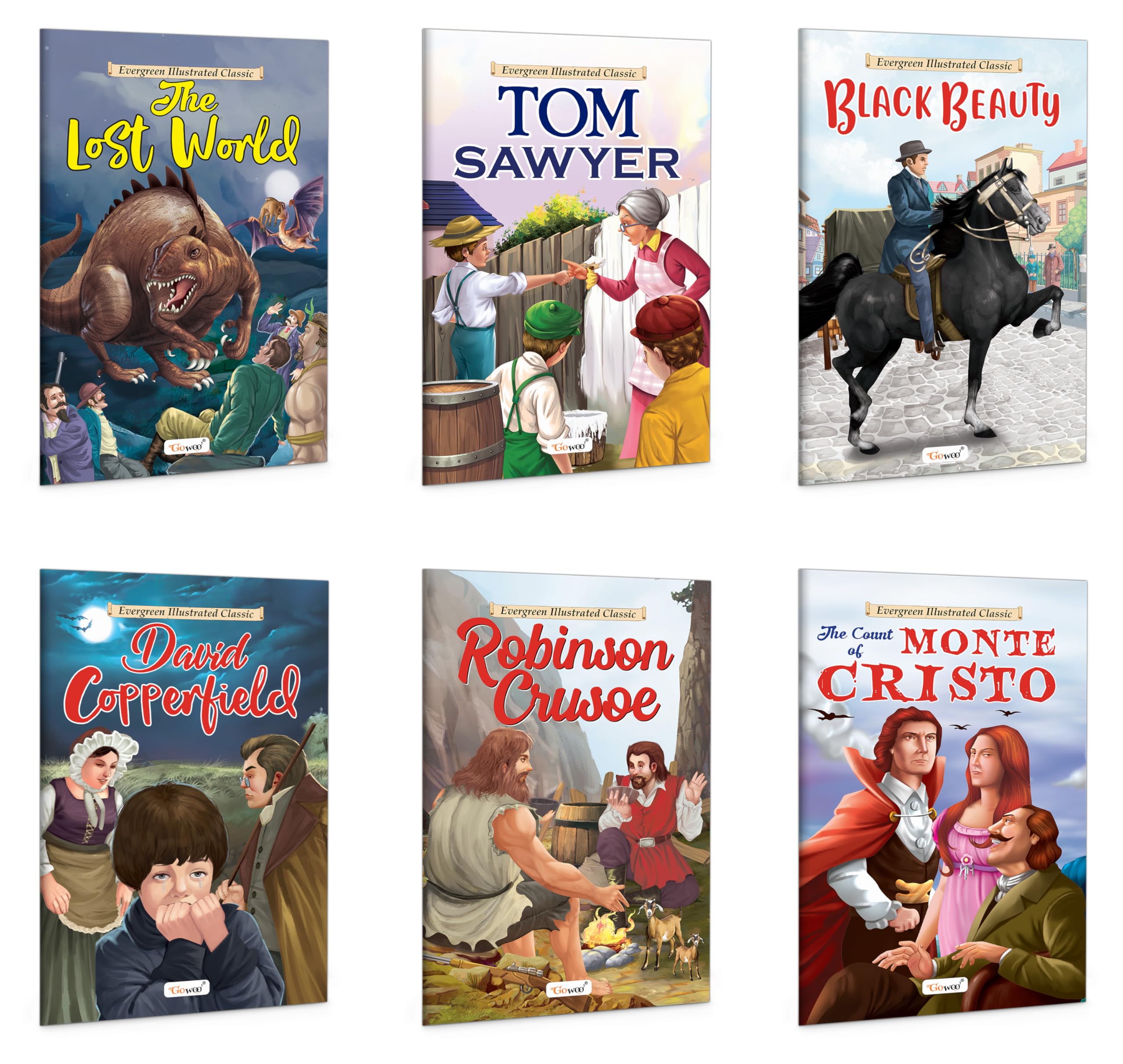 Robinson Crusoe, The Adventures Of Tom Sawyer, David Copperfield, Black Beauty, The Count Of Monte Cristo And The Lost World : Children Learning Story Book, Classic Educational Books | Pack Of 6 Books