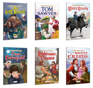 Robinson Crusoe, The Adventures Of Tom Sawyer, David Copperfield, Black Beauty, The Count Of Monte Cristo And The Lost World : Children Learning Story Book, Classic Educational Books | Pack Of 6 Books