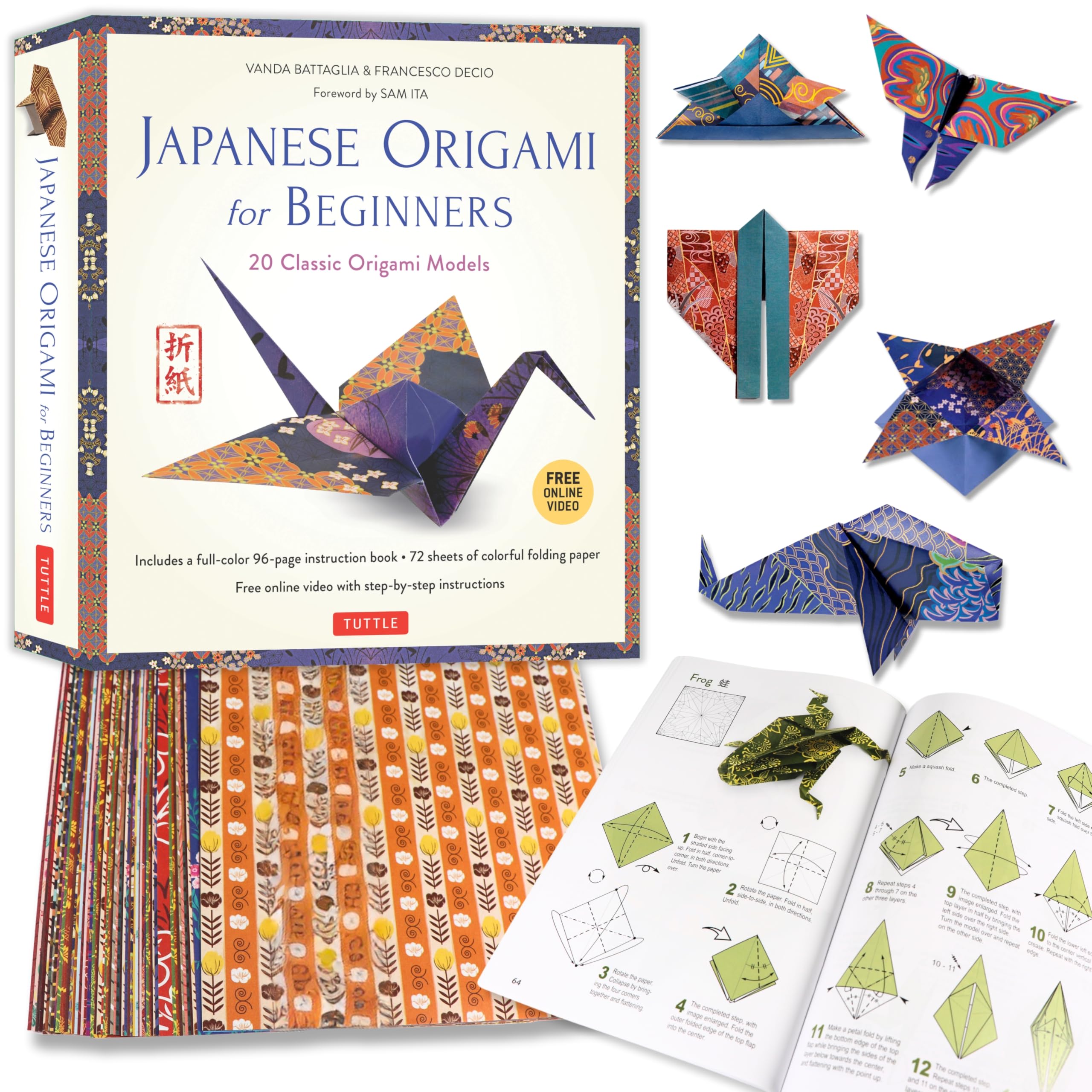 Japanese Origami for Beginners Kit: 20 Classic Origami Models: Kit with 96page Origami Book, 72 Origami Papers and Instructiona,New