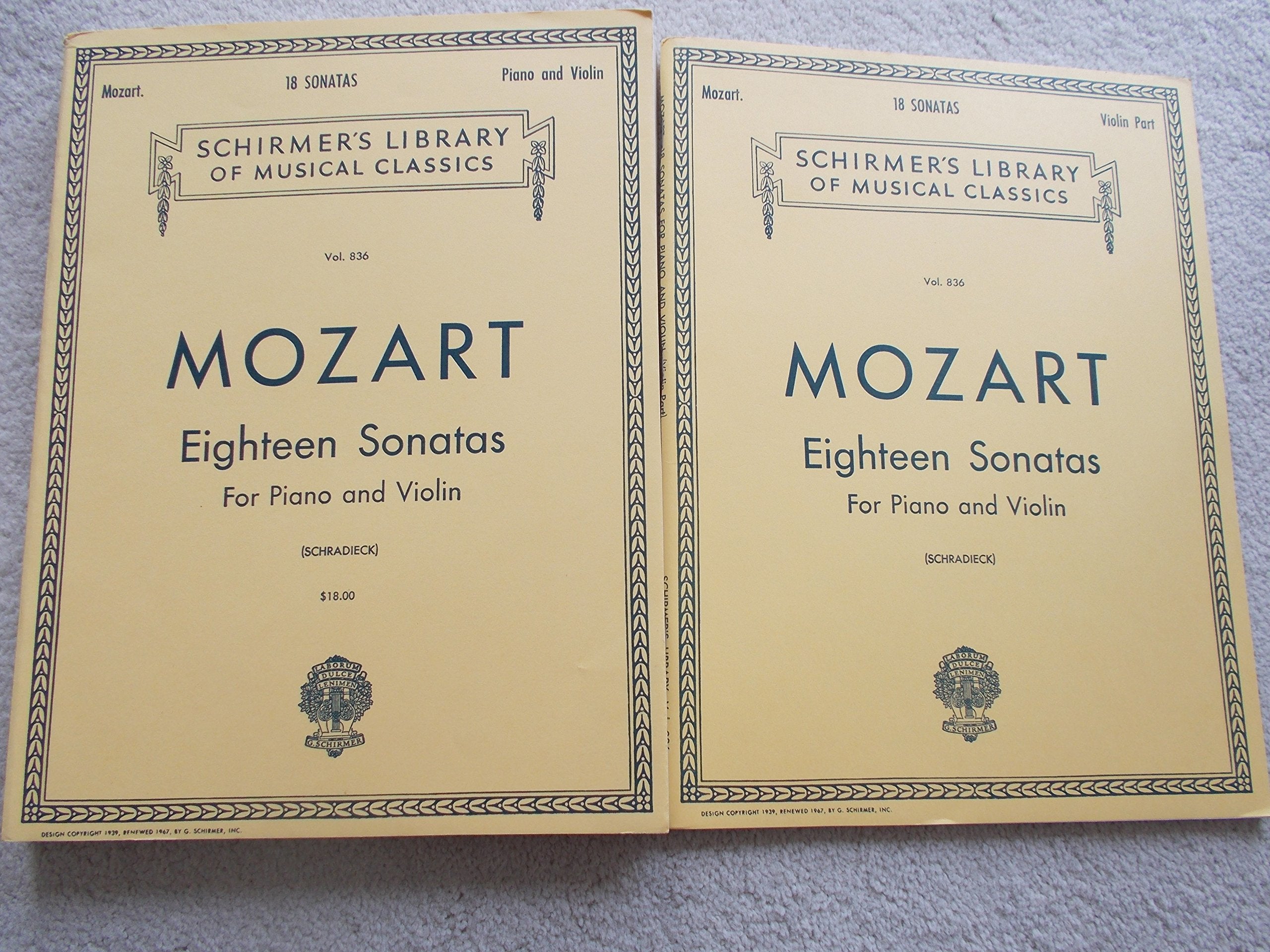 Mozart: Eighteen Sonatas For Piano And Violin (Schirmer'S Library Of Musical Classics, Vol. 836)