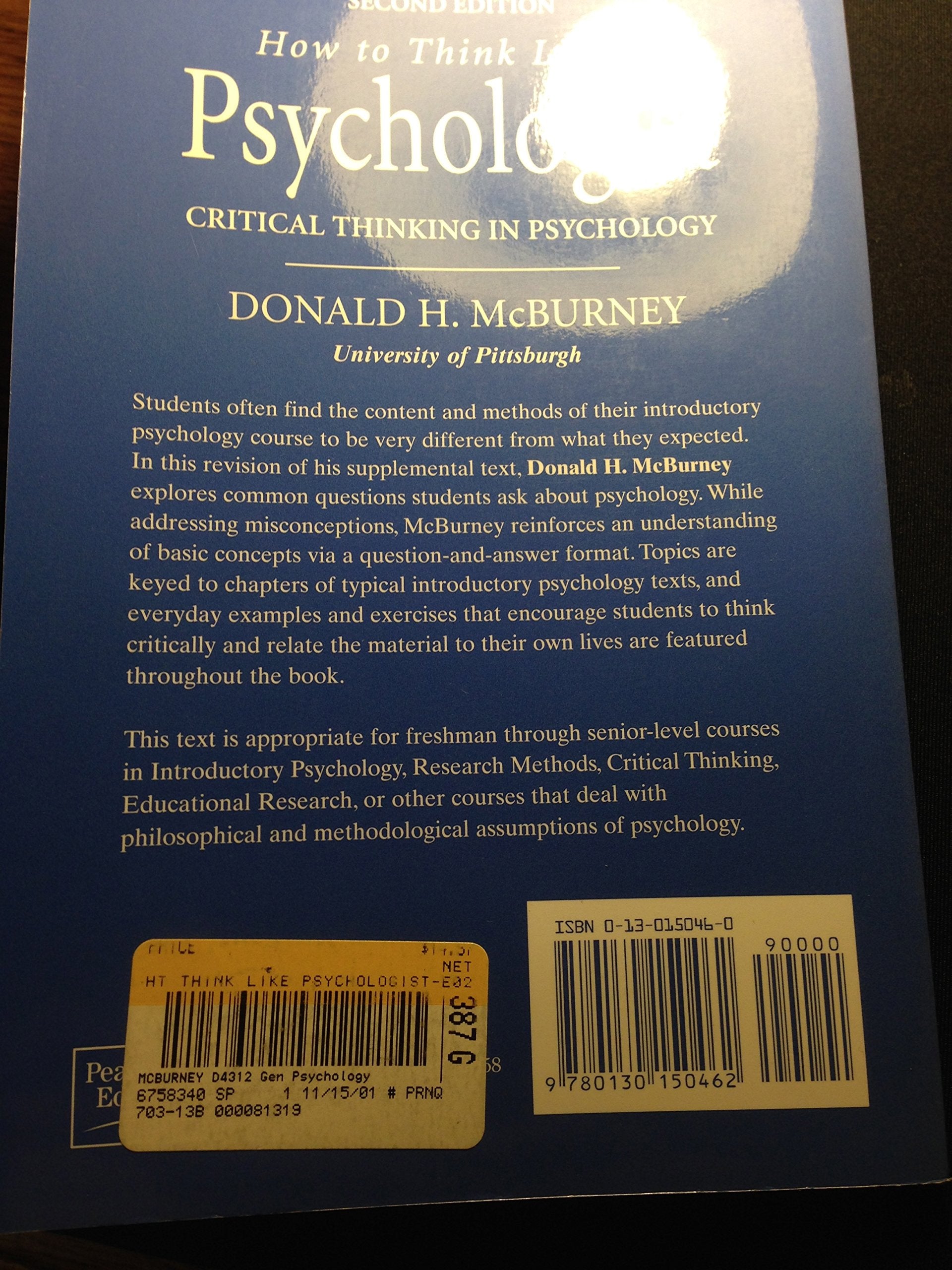 How to Think Like a Psychologist: Critical Thinking in Psychology,Used