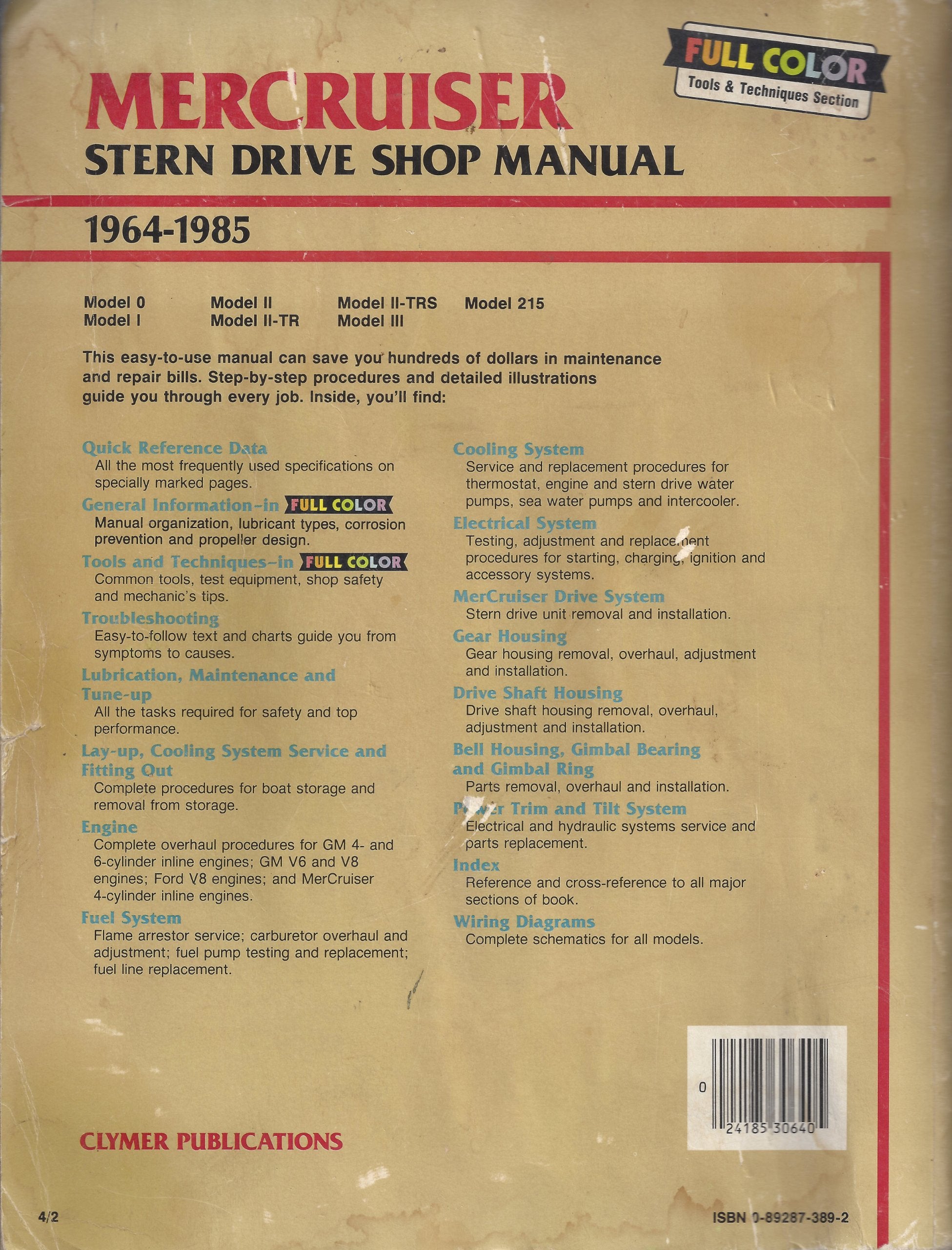 Mercruiser Stern Drive Shop Manual, 19641985: (Also Includes 19861987 Tr And Trs Models)