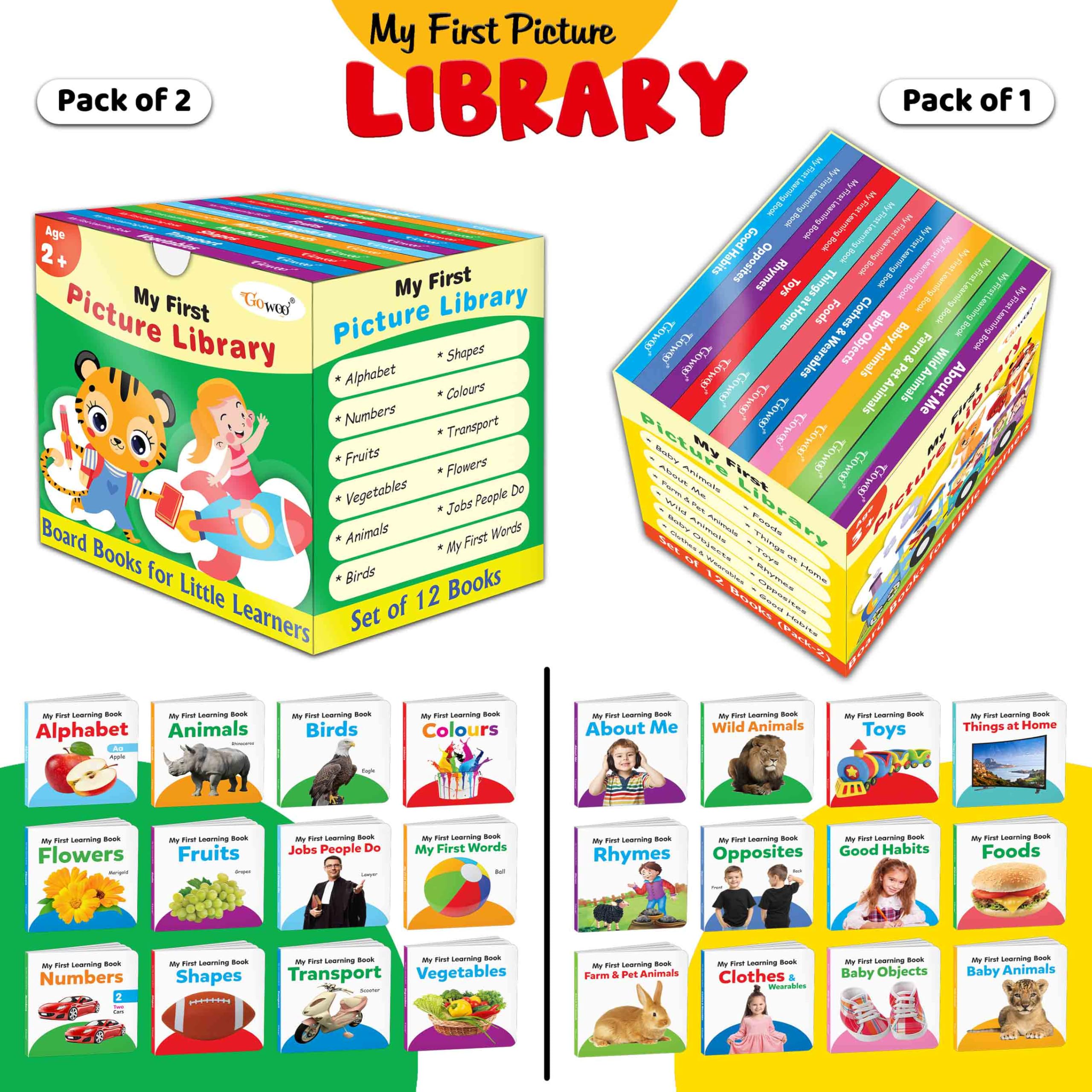 My First Mini Learning Library Set For Kids (Green And Yellow Edition) : Collection Of Early Learning Board Books, My First Mini Library, Preschool Kids Book, 24 Learning Books For Kids