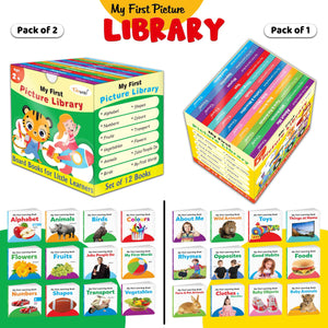 My First Mini Learning Library Set For Kids (Green And Yellow Edition) : Collection Of Early Learning Board Books, My First Mini Library, Preschool Kids Book, 24 Learning Books For Kids