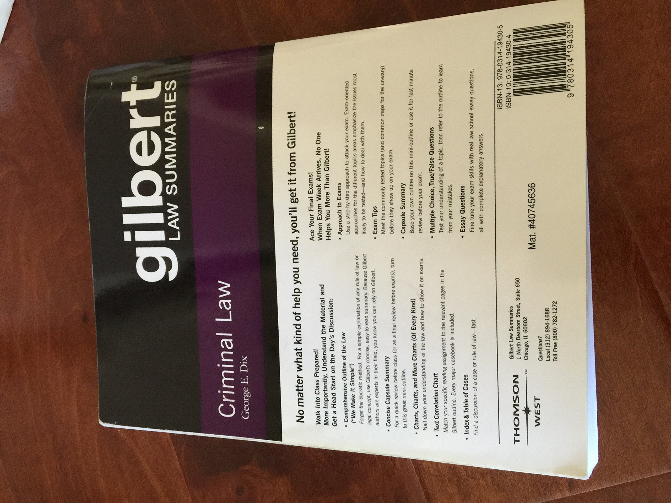 Criminal Law (Gilbert Law Summaries),Used