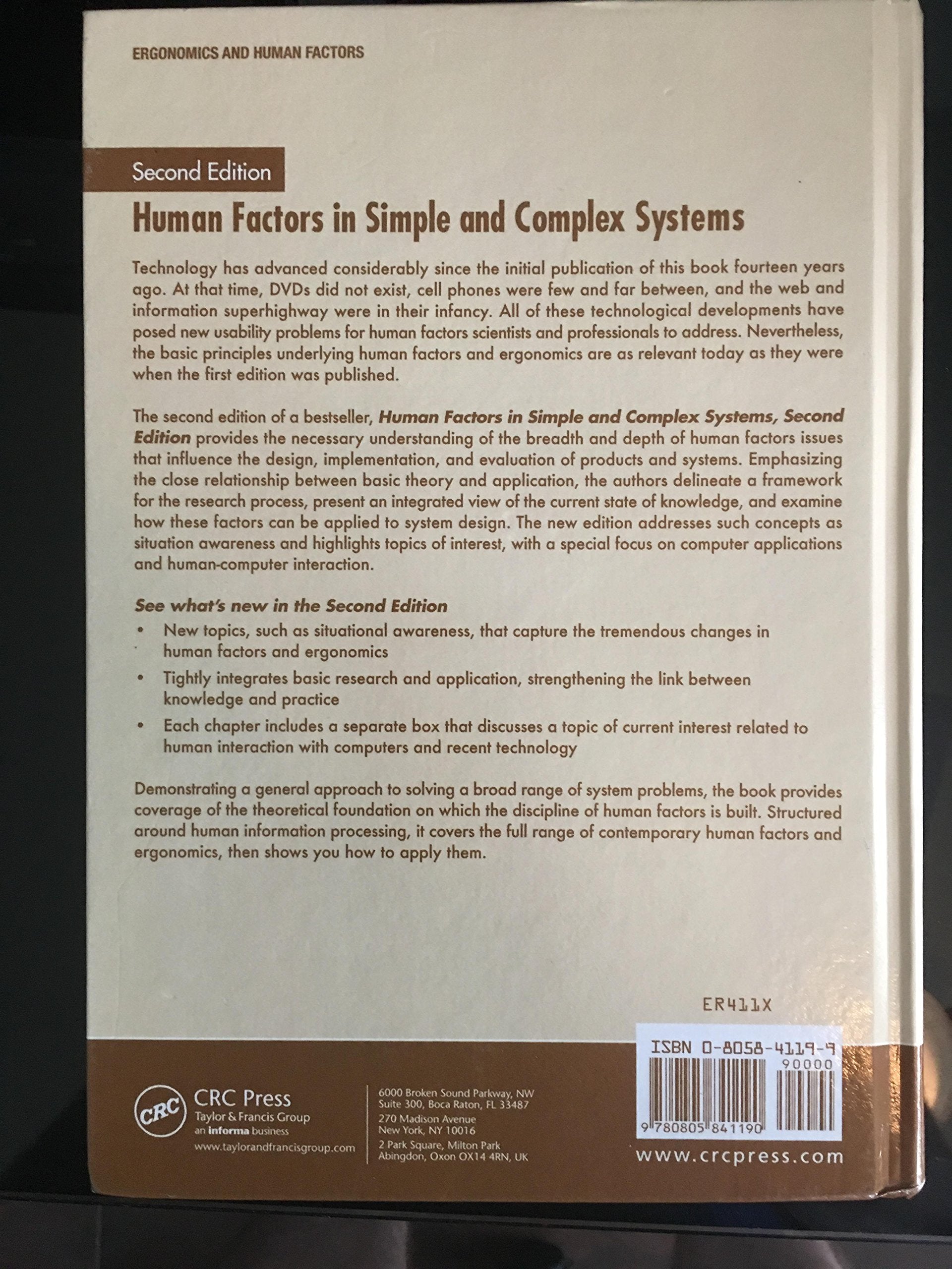 Human Factors In Simple And Complex Systems, Second Edition,Used