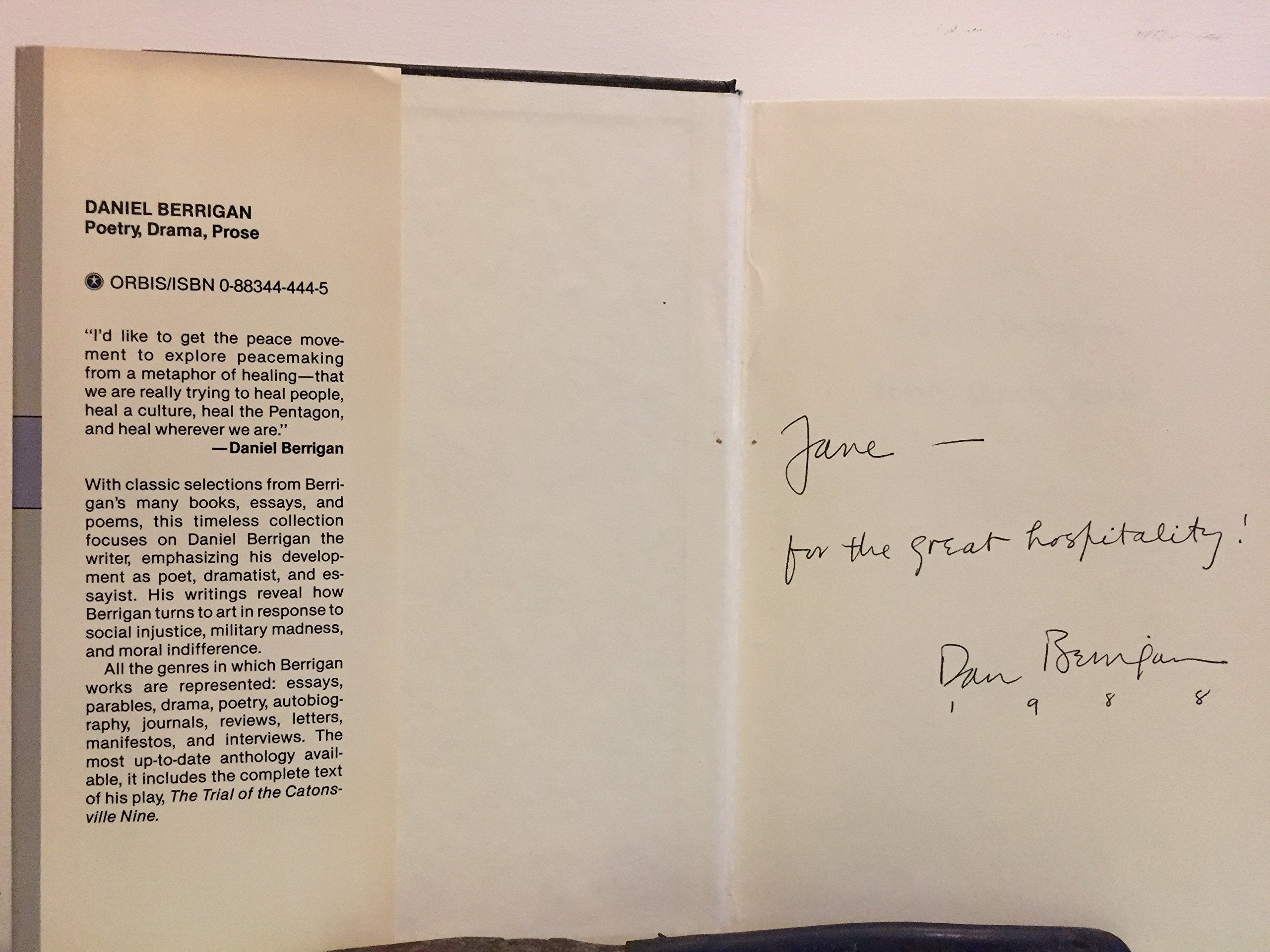 Daniel Berrigan: Poetry, Drama, Prose,Used