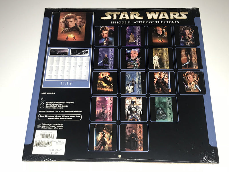 Star Wars Episode II Attack of the Clones 20022003 18month Calendar,Used