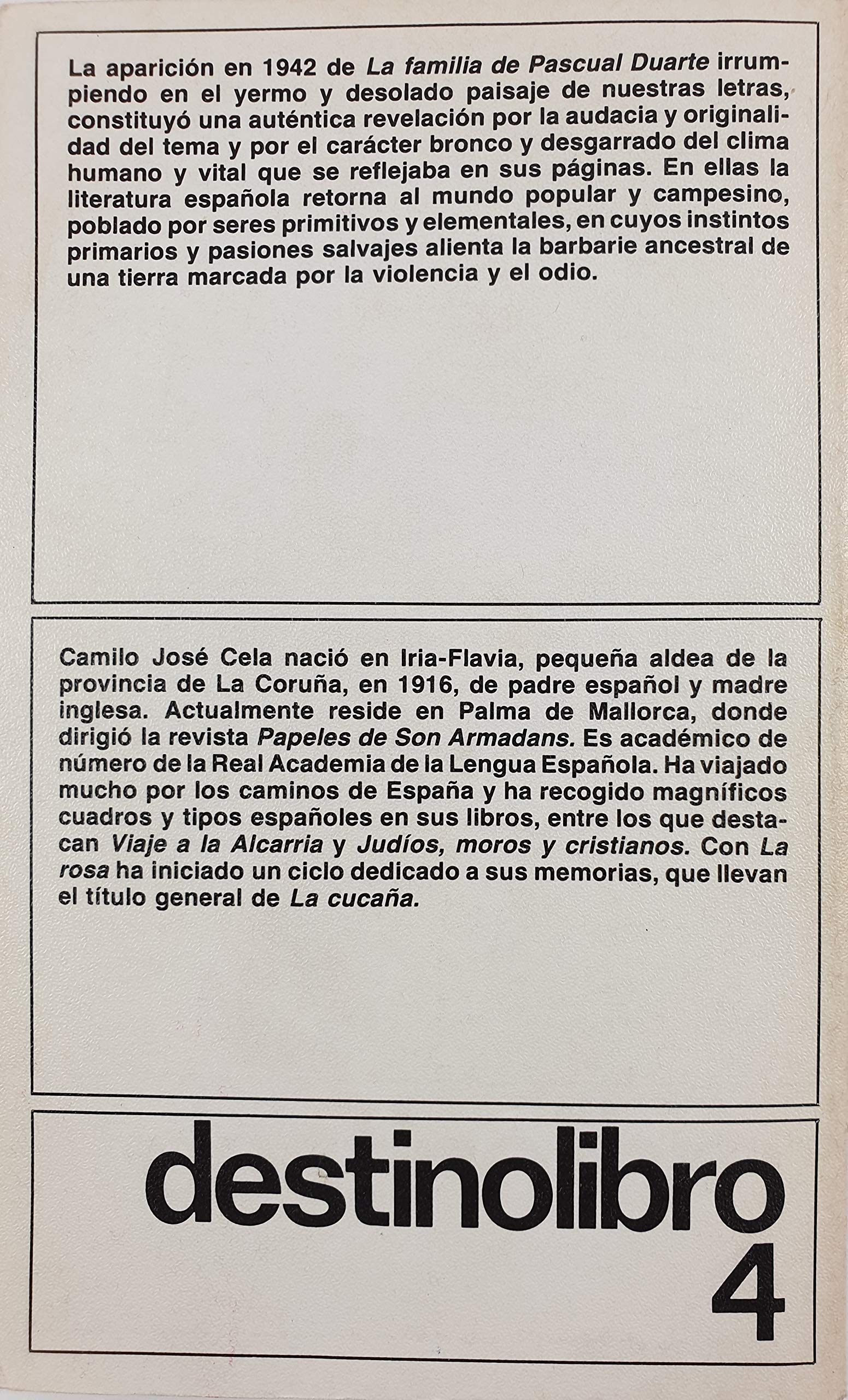 La Familia De Pascual Duarte (Coleccion Destinolibro, V. 4) (Spanish Edition),Used