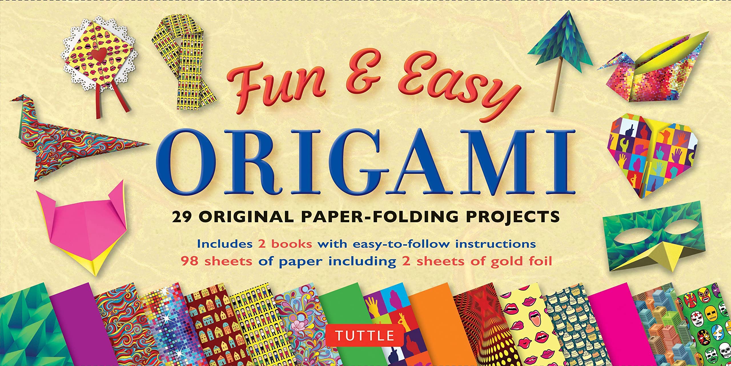 Fun & Easy Origami Kit: 29 Original Paperfolding Projects: Includes Origami Kit With 2 Instruction Books & 98 Origami Papers,Used