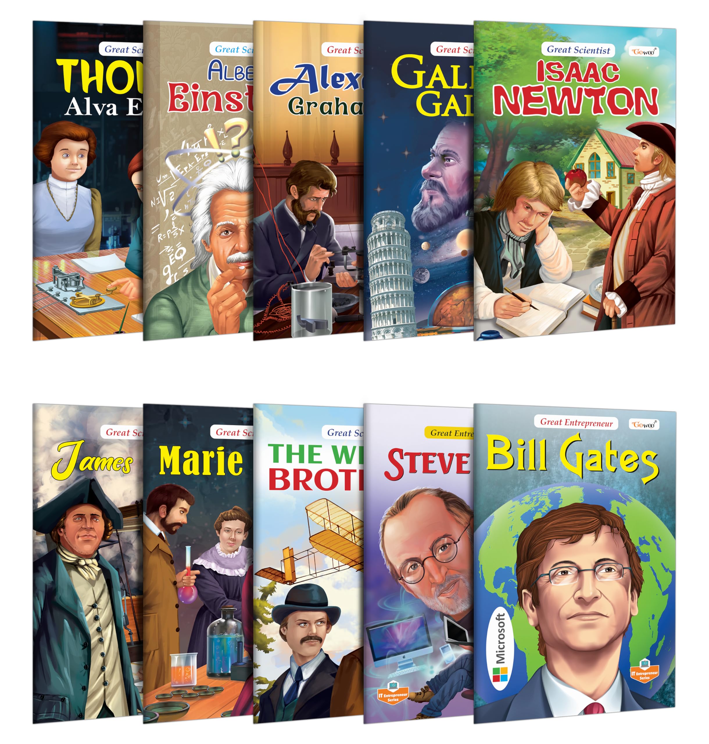 Early Learning Books For Children : Albert Einstein, Issac Newton And More (Great Scientists), Bill Gates And Steve Jobs (Great Entrepreneur) - Childrens Books On Great Minds | Combo Of 10 Books