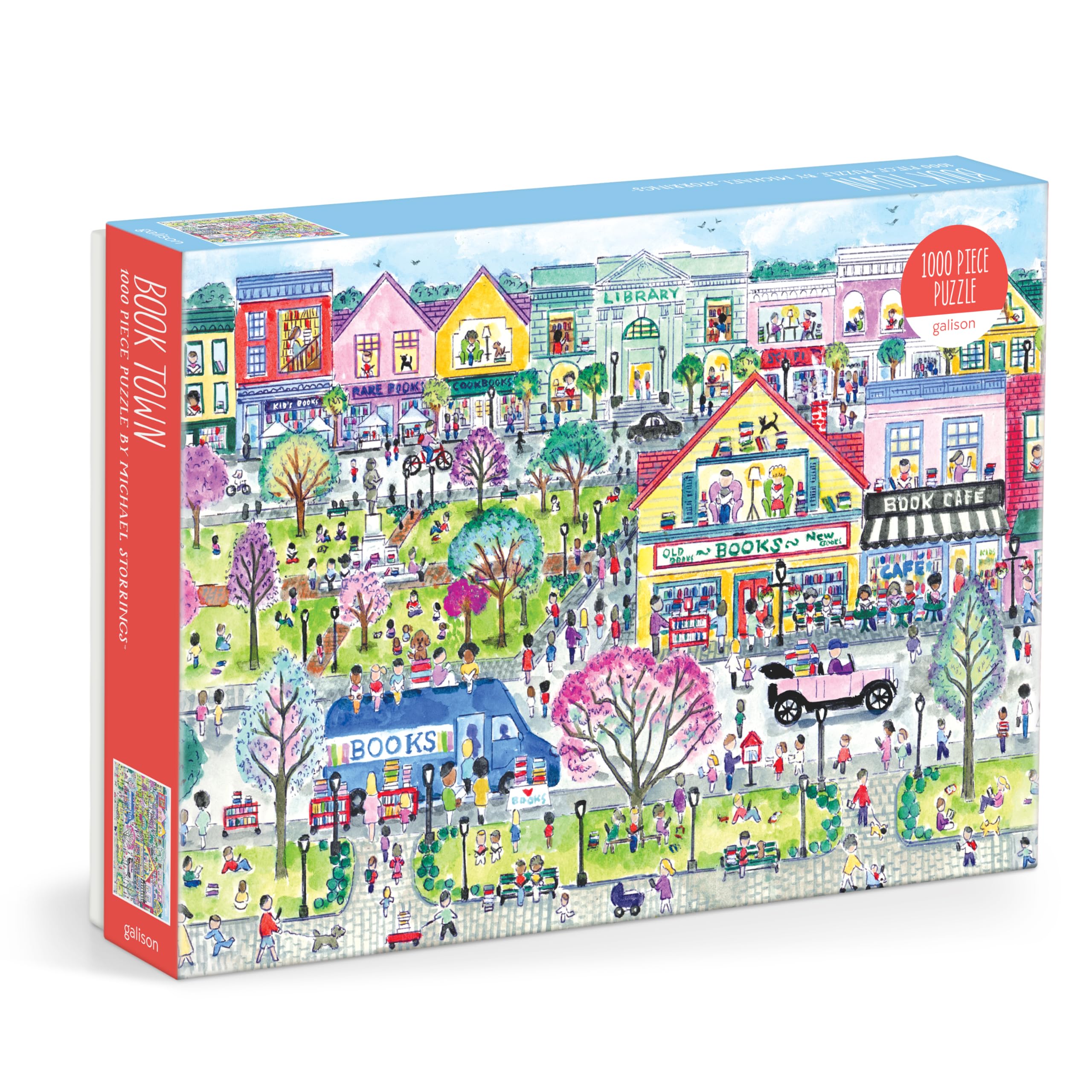 Galison Book Townscape  1000 Piece Michael Storrings Jigsaw Puzzle Featuring Beautiful Artwork Of A Book Themed Neighborhood