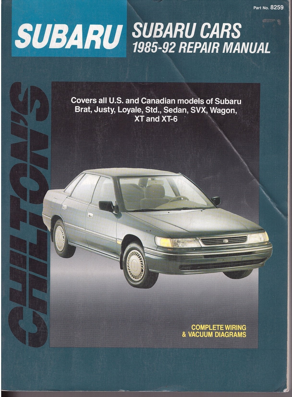 Chilton's Subaru: Subaru Cars 198592 Repair Manual;Total Car Care, Part No 8259,Used