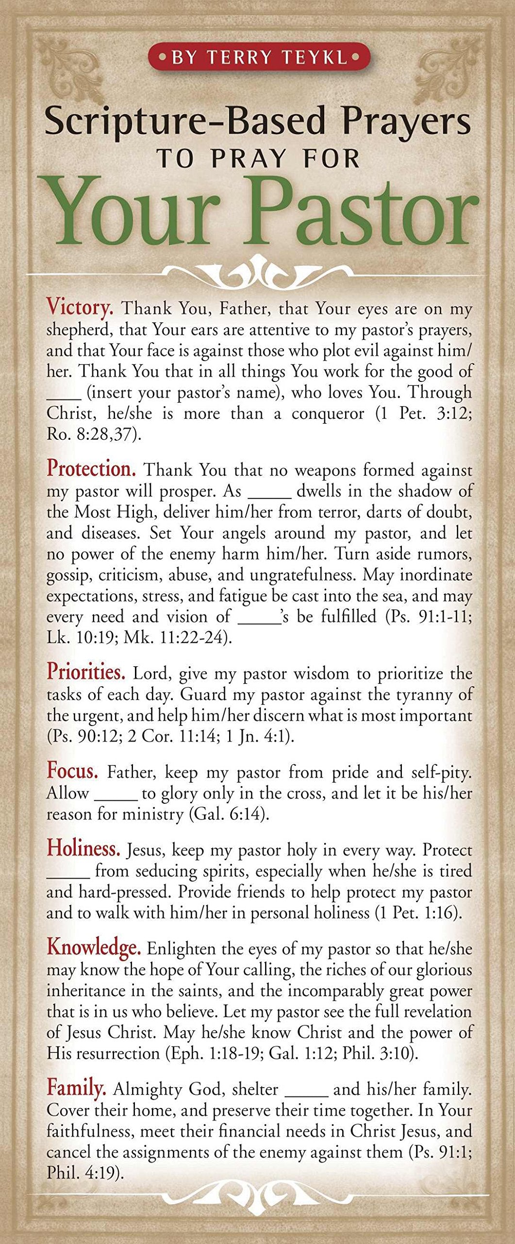 Scripturebased Prayers To Pray For Your Pastor 50Pack (Prayer Cards),New
