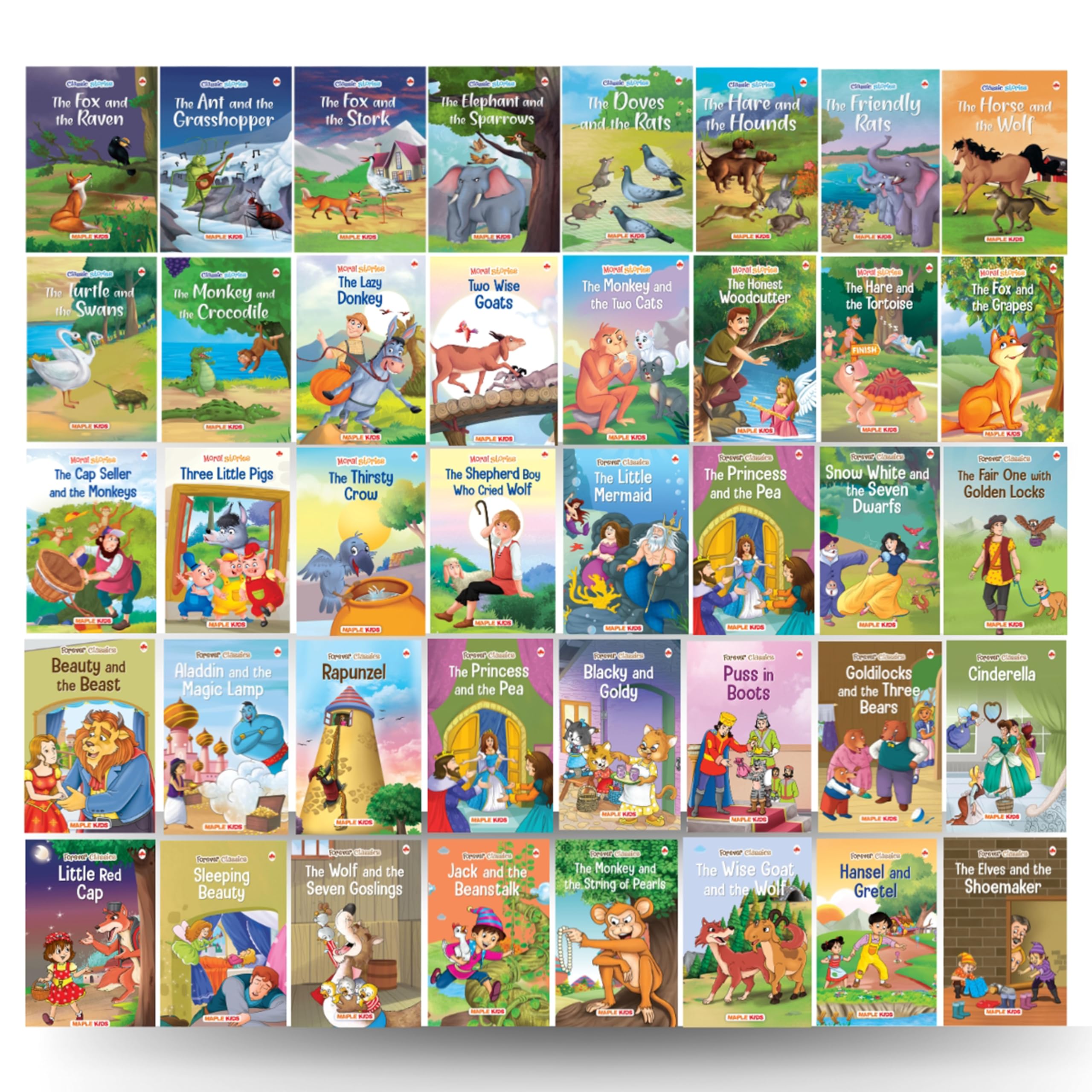 Story Book For Kids (Set 40 Story Books) (Illustrated) - English Short Stories For 3+ - Moral Stories For Kids - The Fox And The Grapes, The Thirsty Crow, The Friendly Rats, Rapunzel, Puss In Boots, Sleeping Beauty, Aladdin Etc.
